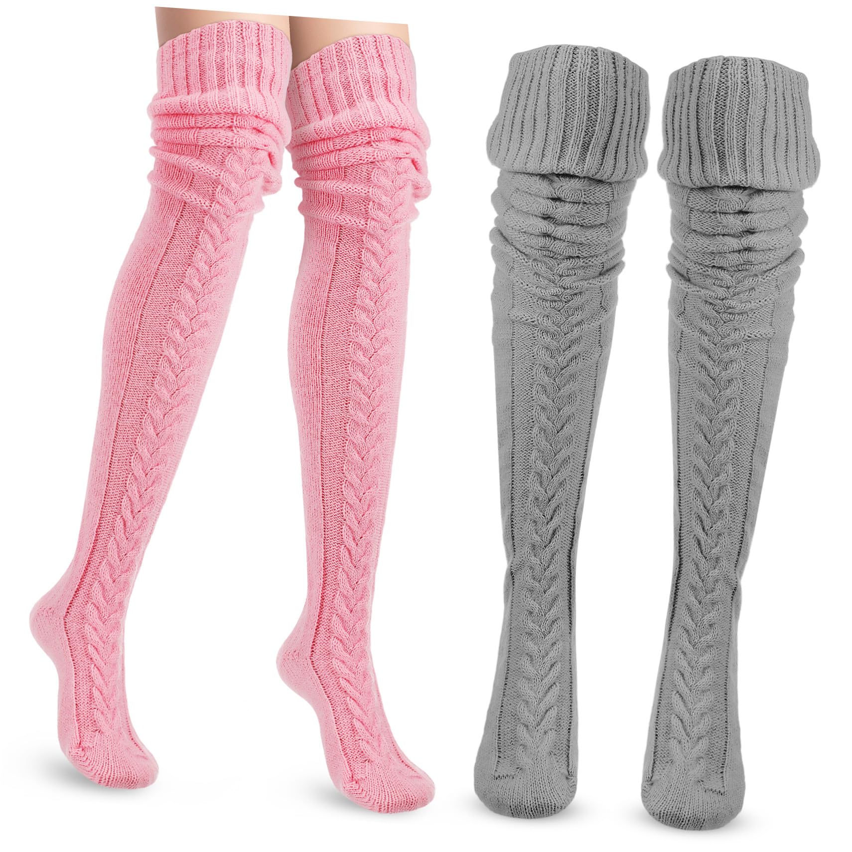 FRCOLOR Calzini Lunghi Donna Invernali Morbido e Caldo, 2 Paia Oltre il Ginocchio per Comfort e Versatilità per Giornate Fredde