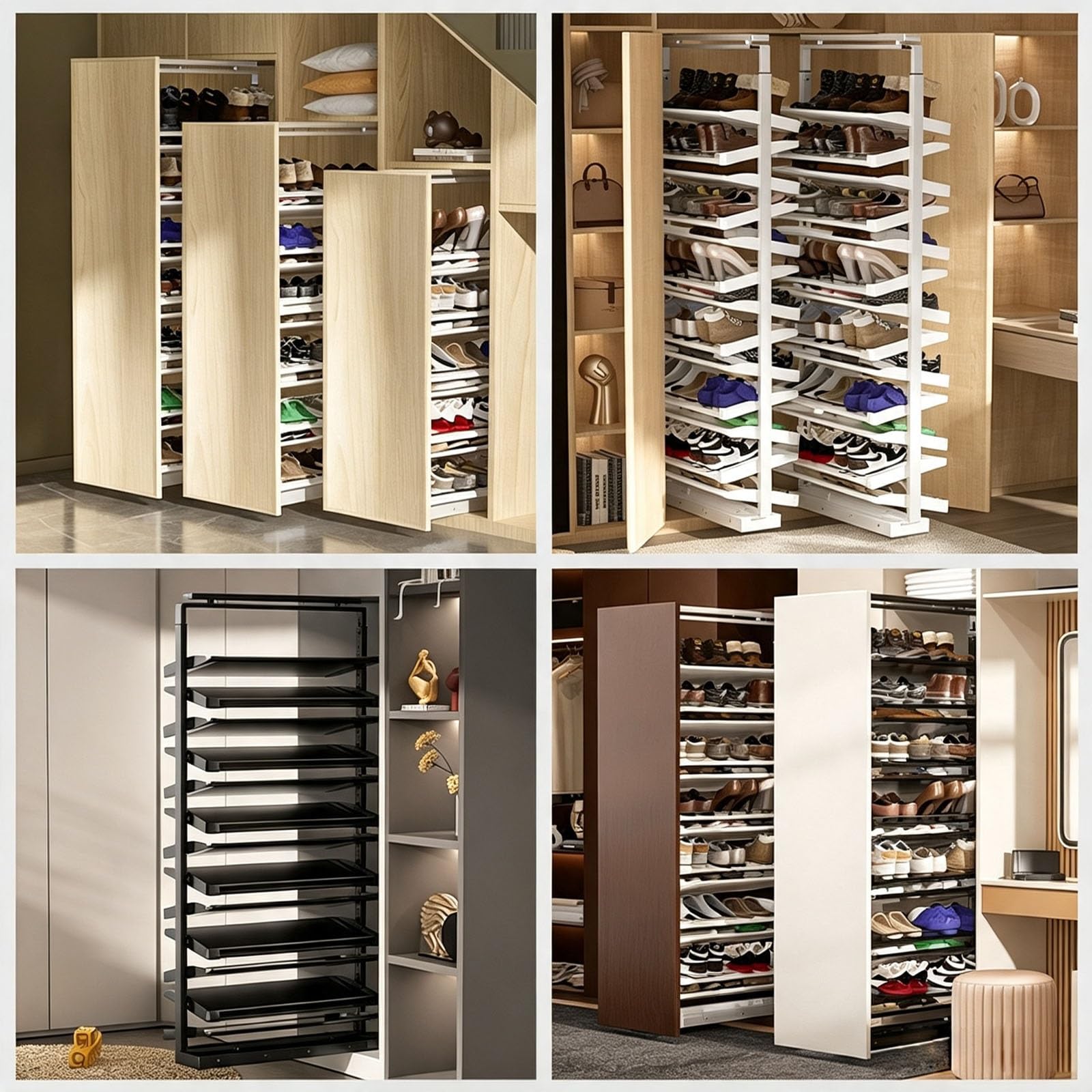 Organizador de Estante extraíble para Zapatos para Armario y ropero, Zapatero expansible, Altura Ajustable, retráctil, para dormitorios pequeños(Black B,14 Tier/D43CM)