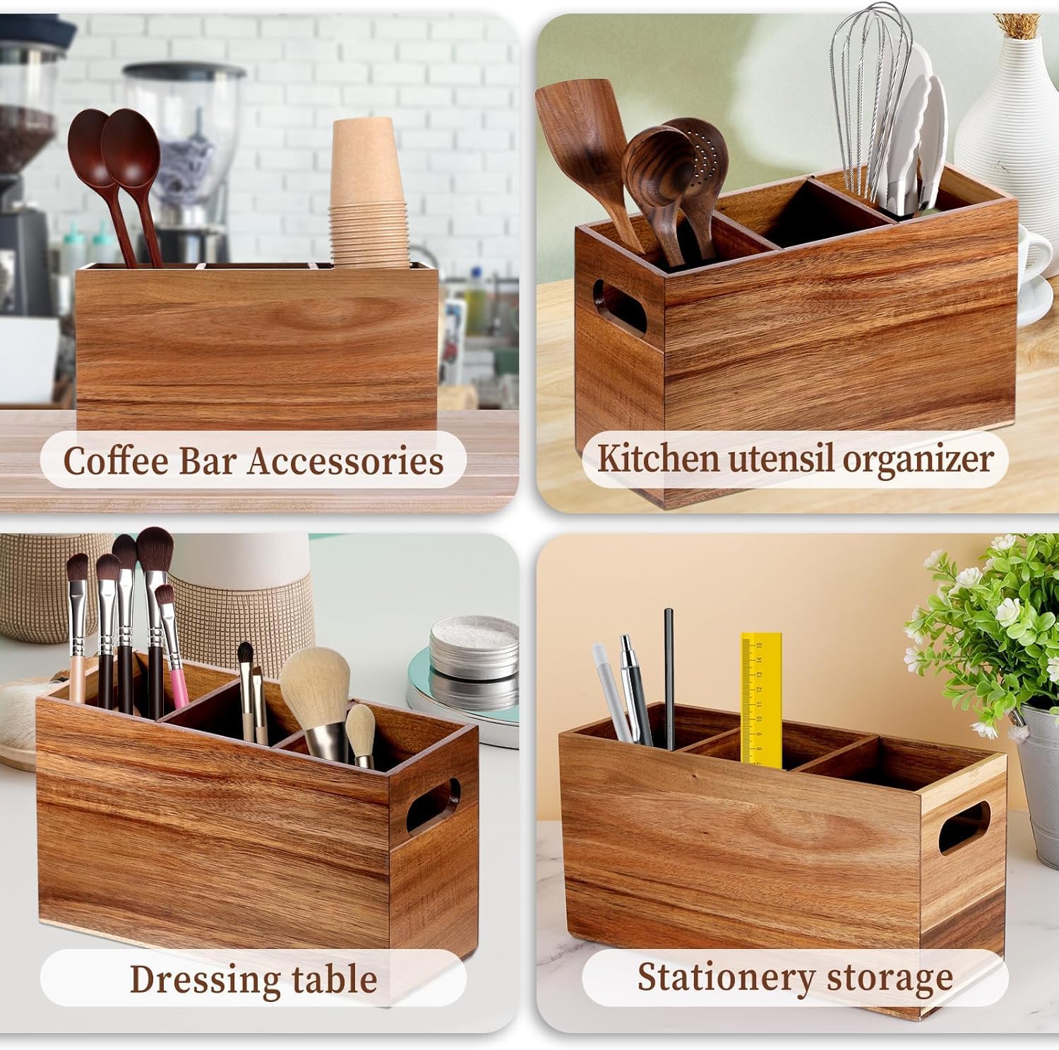 Küchenutensilienhalter, Utensilienhalter Küche Mit 3 Fächer, Besteckkasten Mit 2 Seitliche Griffe, Küchen Organizer, 11.8×6.1×4.7Zoll