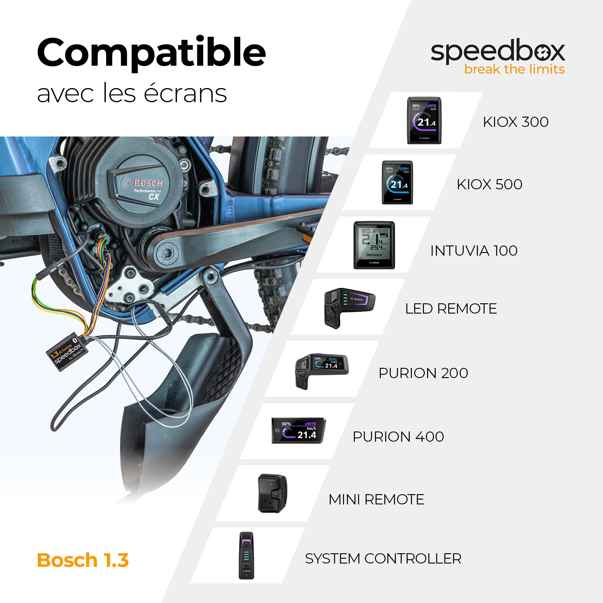 SpeedBox 1.3 B.Tuning avec Bluetooth, Compatible avec Bosch Smart System (Performance Line CX 4ᵉ gén.), pour e-Bikes avec Aimant de Jante à l’arrière, Puce de Tuning & SpeedBox App