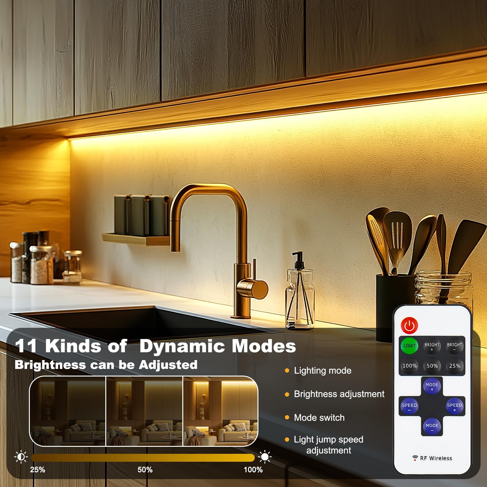 Striscia LED Striscia LED COB 5m, Banda LED 2700K Bianco Caldo Dimmerabile con Telecomando, Striscia LED Autoadesiva 24V, 36W Illuminazione TV LED Molto Luminosa per Cucina, Soggiorno, Scale