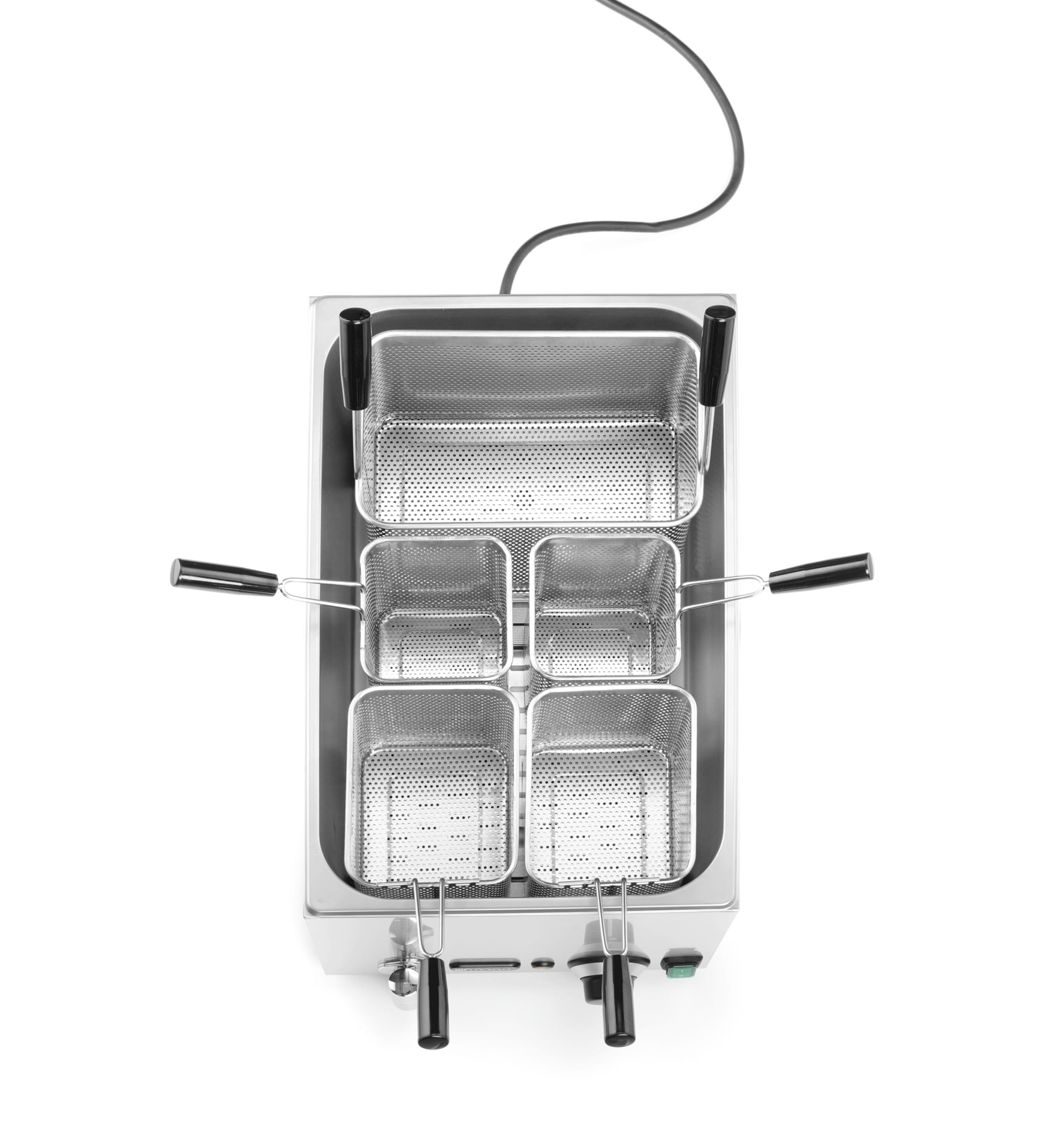 HENDI Cuocipasta Professionale 25 L con 5 Cestelli, Termostato 45–110°C, Rubinetto di Scarico con Blocco Meccanico, 230V/3500 W, 601x326x(H)279mm, Acciaio Inossidabile
