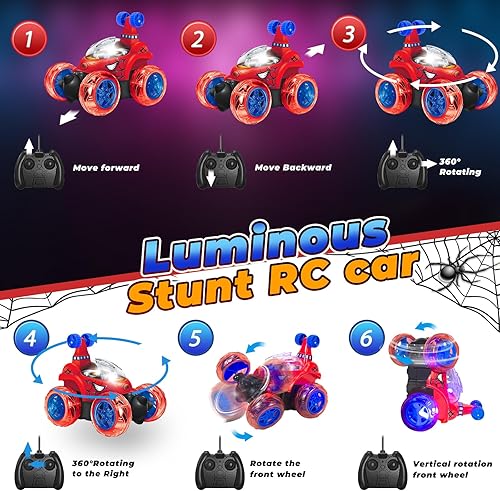 Miniatura 2 de YongnKids Coche de control remoto para niños de 3, 4 a 8 años de edad, auto de acrobacias con control remoto con luces y música, rotación de 360,