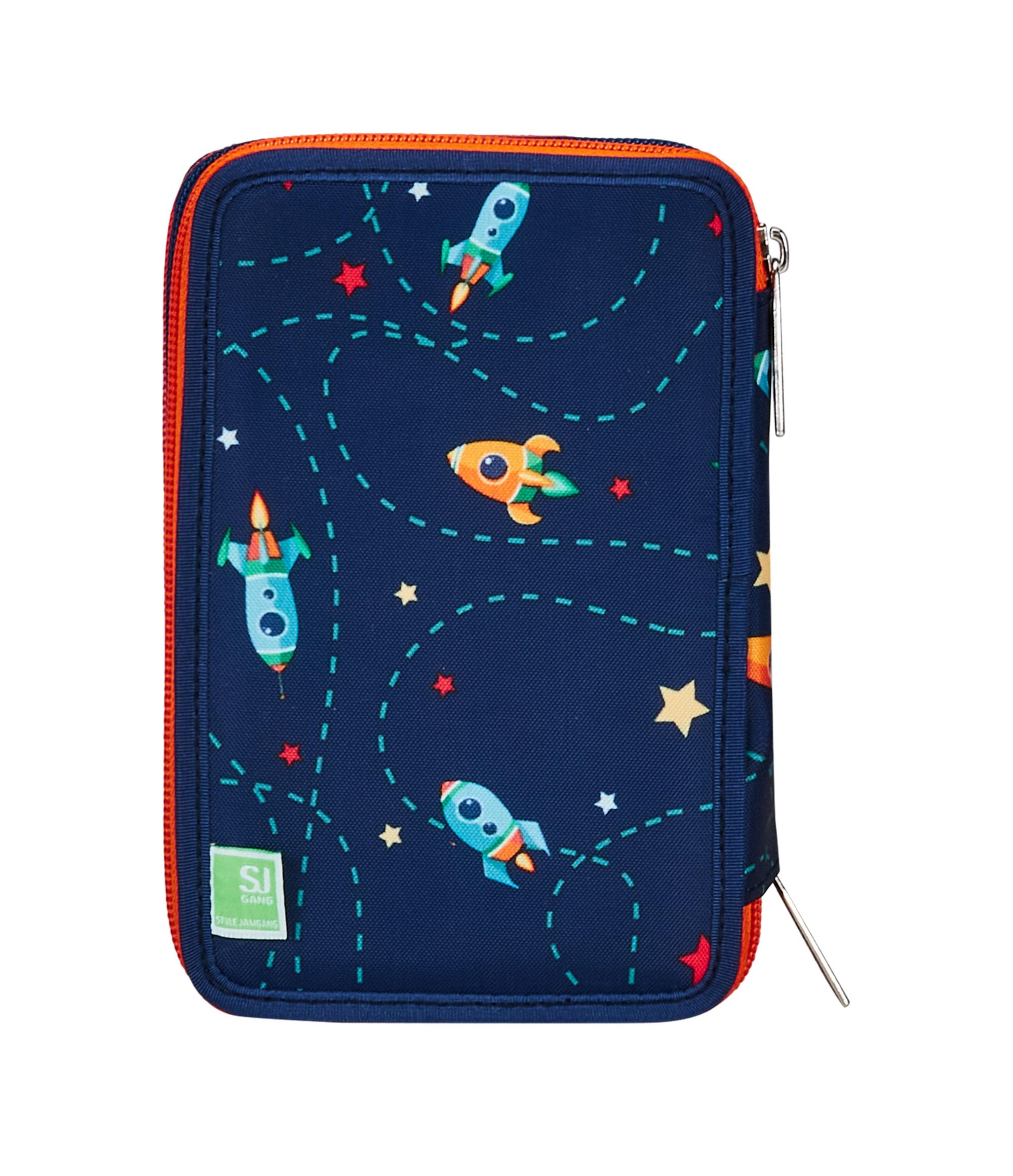 SJ GANG STYLE JAM GANG Astuccio Scuola 3 Zip, Blu, Spaceship Trip, Portapenne Triplo Scomparto Completo Di Penne, Matite, Colori, Accessori Zaino, Elementari, Medie, Bambino