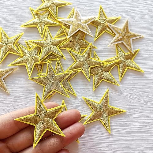 Miniatura 3 de 20 parches para planchar con estrellas doradas, apliques bordados para ropa, chaquetas, sombreros, mochilas, jeans (1.8 pulgadas)