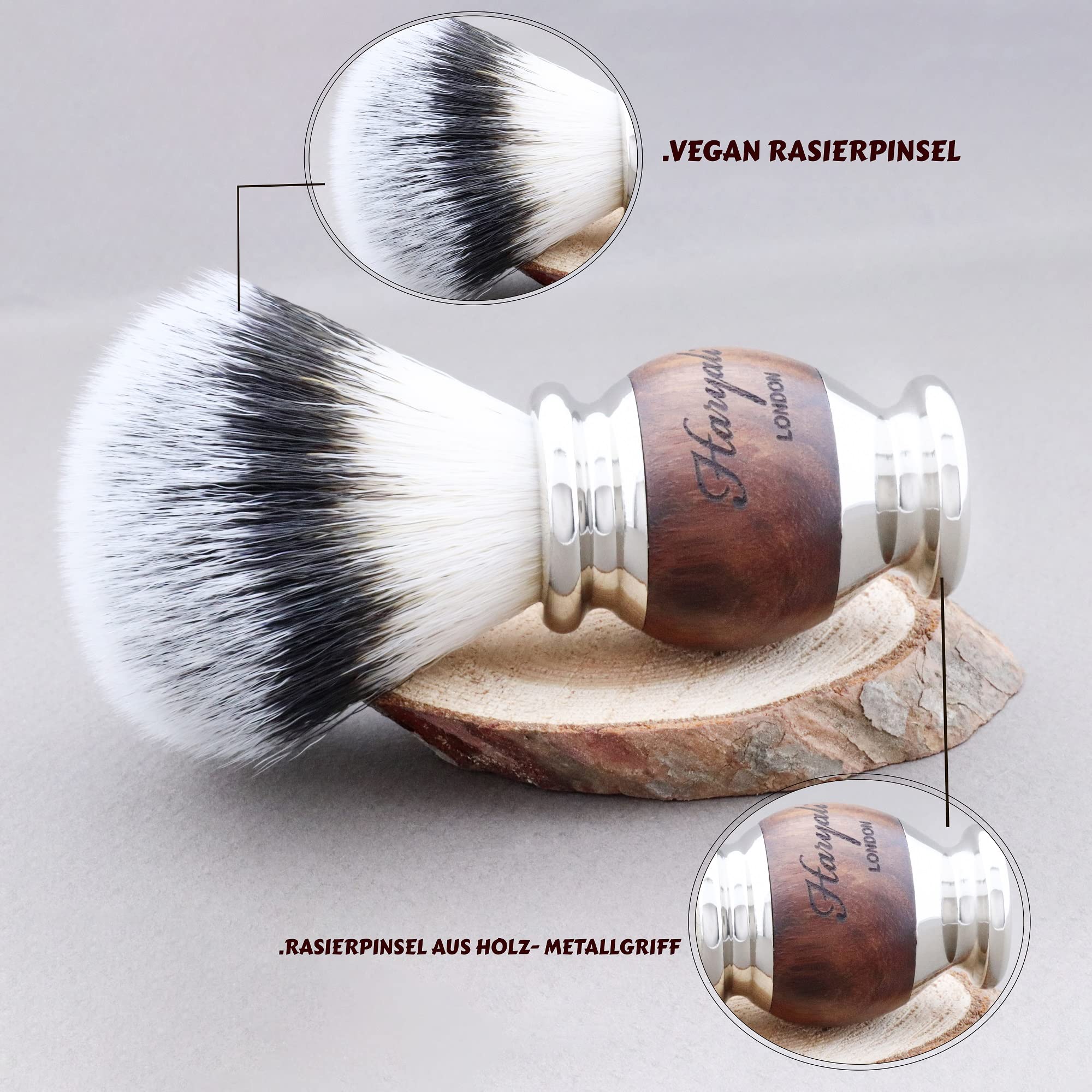 Haryali London Set da barba – Pennello da barba Vegan – Sapone da barba, ciotola da barba, pietra di allume, 6 pezzi, rasoio bagnato, da uomo e da donna, con lamette da rasoio, custodia rasoio
