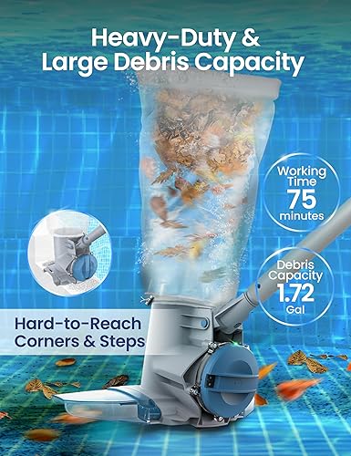Miniatura 2 de KOKIDO Aspiradora recargable de hojas de piscina resistente, succión de potencia comercial para cierre de piscina, bolsas de filtro estándar