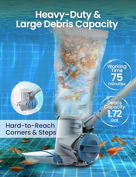 KOKIDO Rechargeable Heavy Duty Pool Leaf Vacuum Cleaner, Commercial Power Suction for Pool Opening, Standard and Fine Filter Bags, for Larger Leaves and Debris, Inground and Above Ground Pools XV910