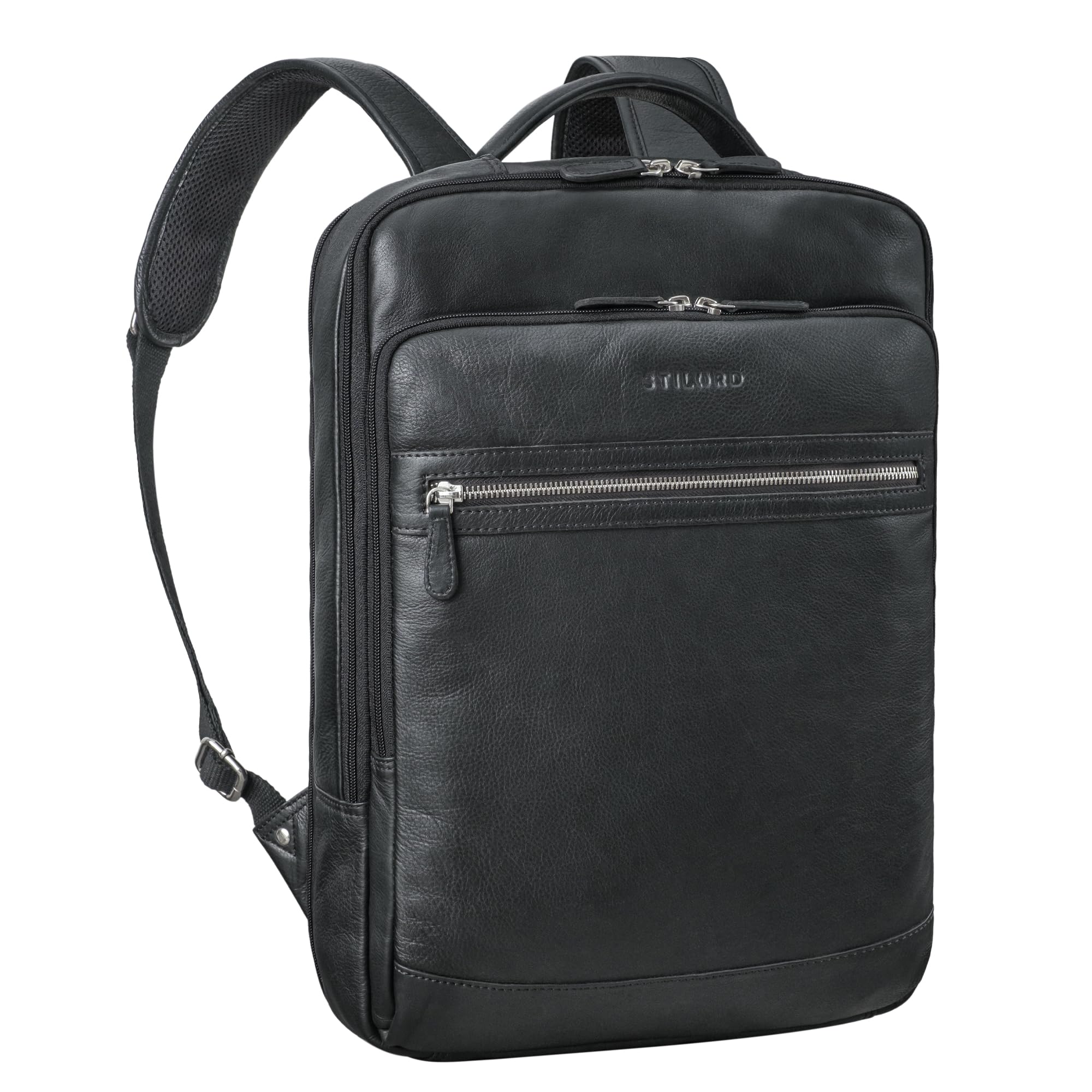 STILORD "Banks" Skórzany Plecak na Laptopa 15,6 Cala Duży Plecak Biznesowy Laptop Backpack do Pracy Uniwersytet Podróży Plecak z Prawdziwej Skóry Kolor:czarny