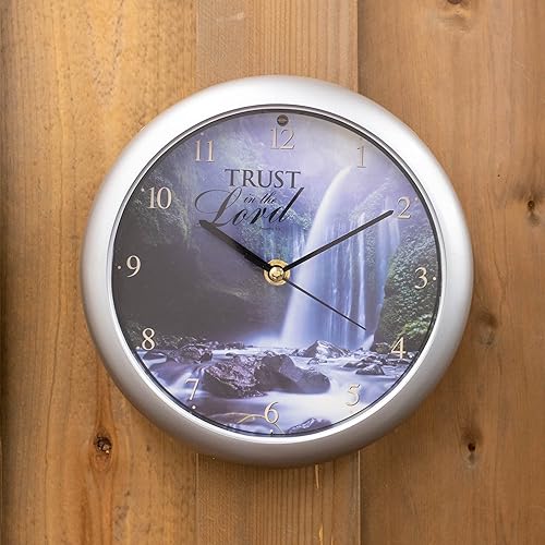 Miniatura 6 de Mark Feldstein & Associates Reloj de sonido de tres himnos en tono plateado de 8 pulgadas con diseño de cascada inspirador