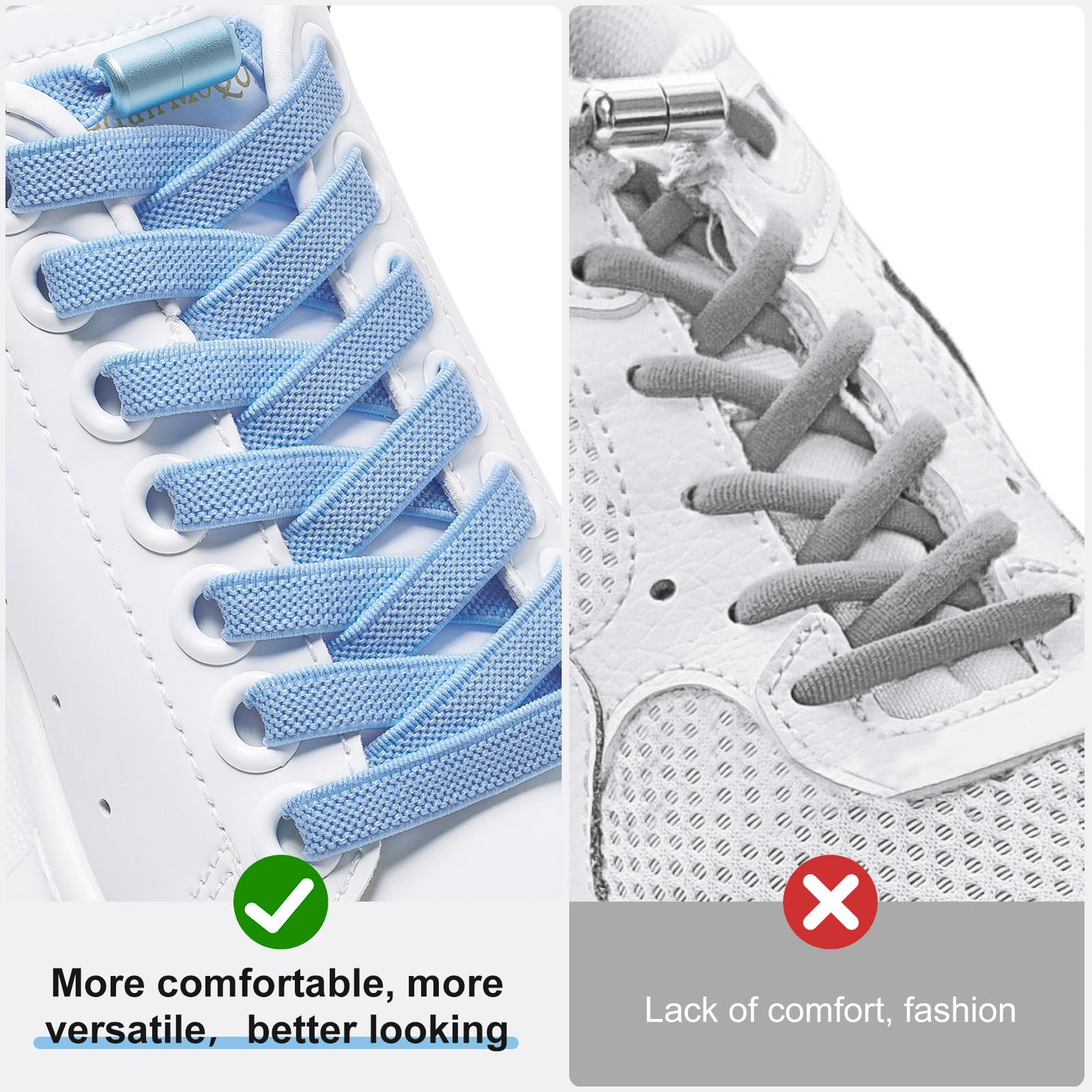 Puzeam 2 Pairs Elastic Laces - Elastic No Tie Shoe Laces for Kids, Adults Sneakers Shoes — view 4