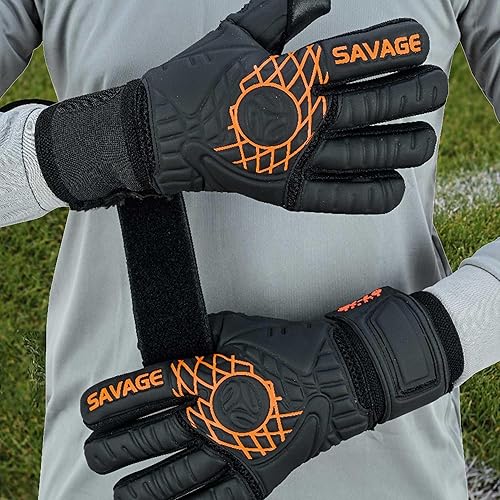 Miniatura 2 de K-LO - Guantes de portero guantes de portero de fútbol opacos salvajes negronaranja tamaños unisex jóvenes y adultos protección de la columna