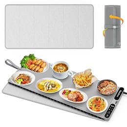 Homelove Warming Mat for Food - Fast Full Surface Electric Warming Tray with 7 Temp-Settings & 8H Timer, Portable Roll Up Food Warmer with Heat Insulation Pad for Gatherings Parties Buffet XXL-Grey
