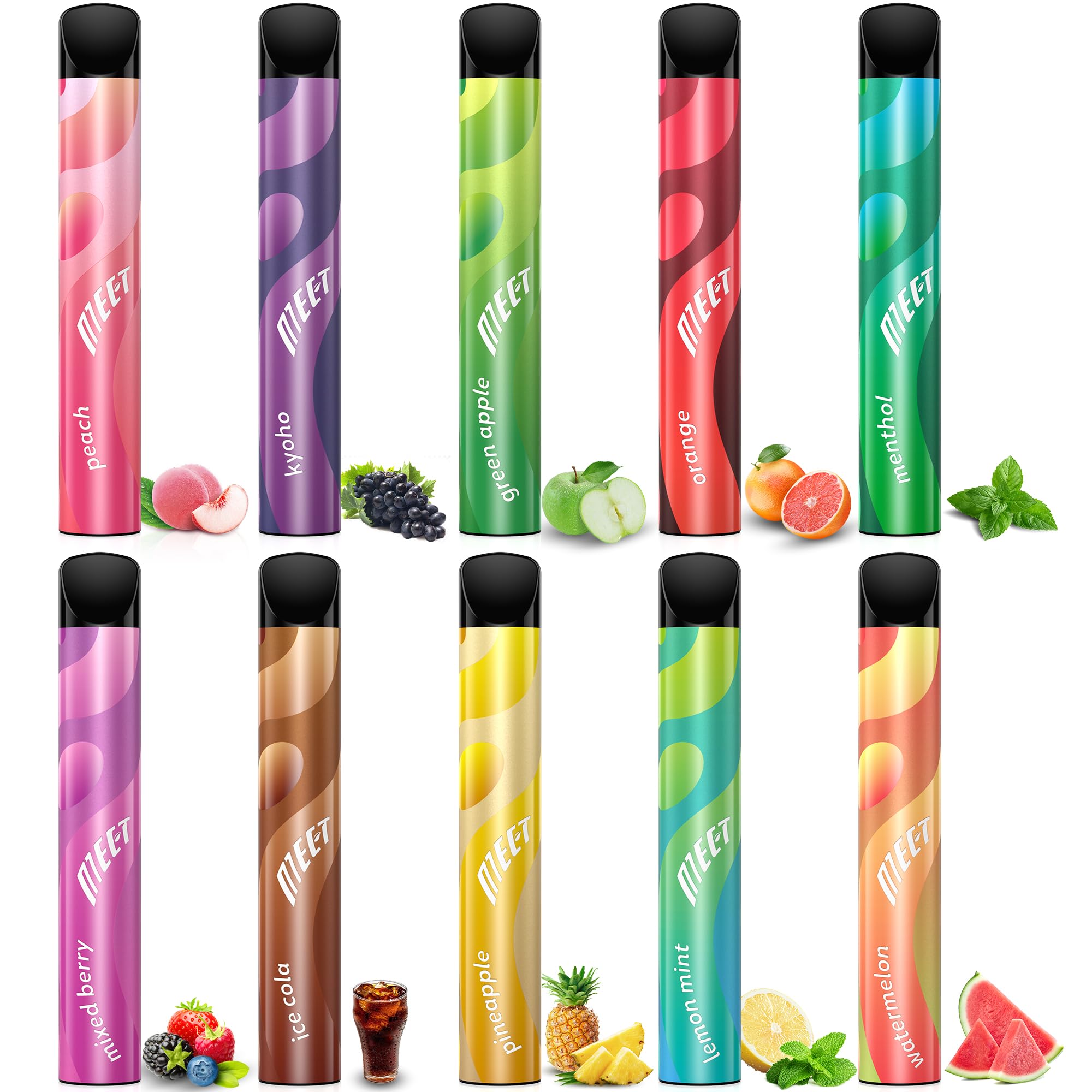 MEET Disposable Vape, 10 Flavor Set, Portable Shisha, Heavy Smoke, 15,000 Puffs, Large Capacity VAPE, Vapor Cigarette, Quit Smoking, Nicotine-free, Tar-free | Compact Steam Tobacco No Nicotine No Tar
