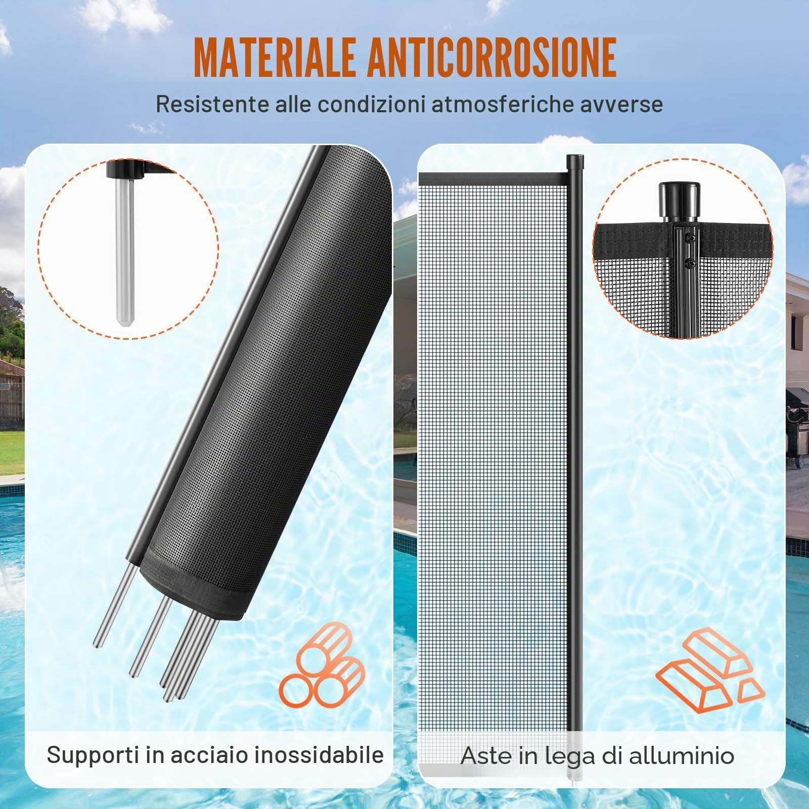 VEVOR Recinzione per Piscina, Recinzione per Piscina, Recinzione per Piscina di Sicurezza per Bambini Rimovibile, Recinzione per Piscina in PVC Teslin da 340 g Protegge Animali Domestici