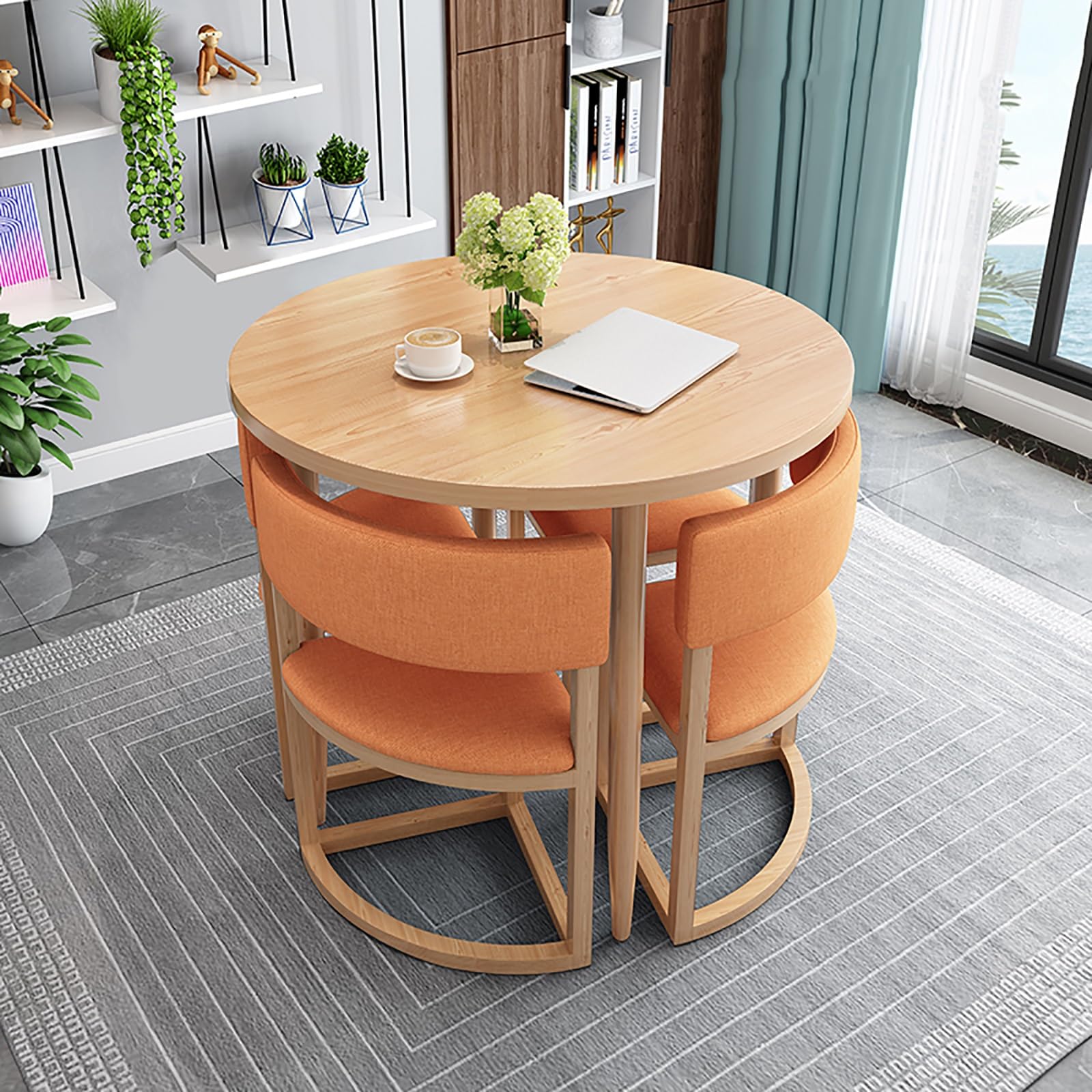 Amazon｜丸ダイニングテーブルと椅子セット4人用 4人掛け会議テーブル