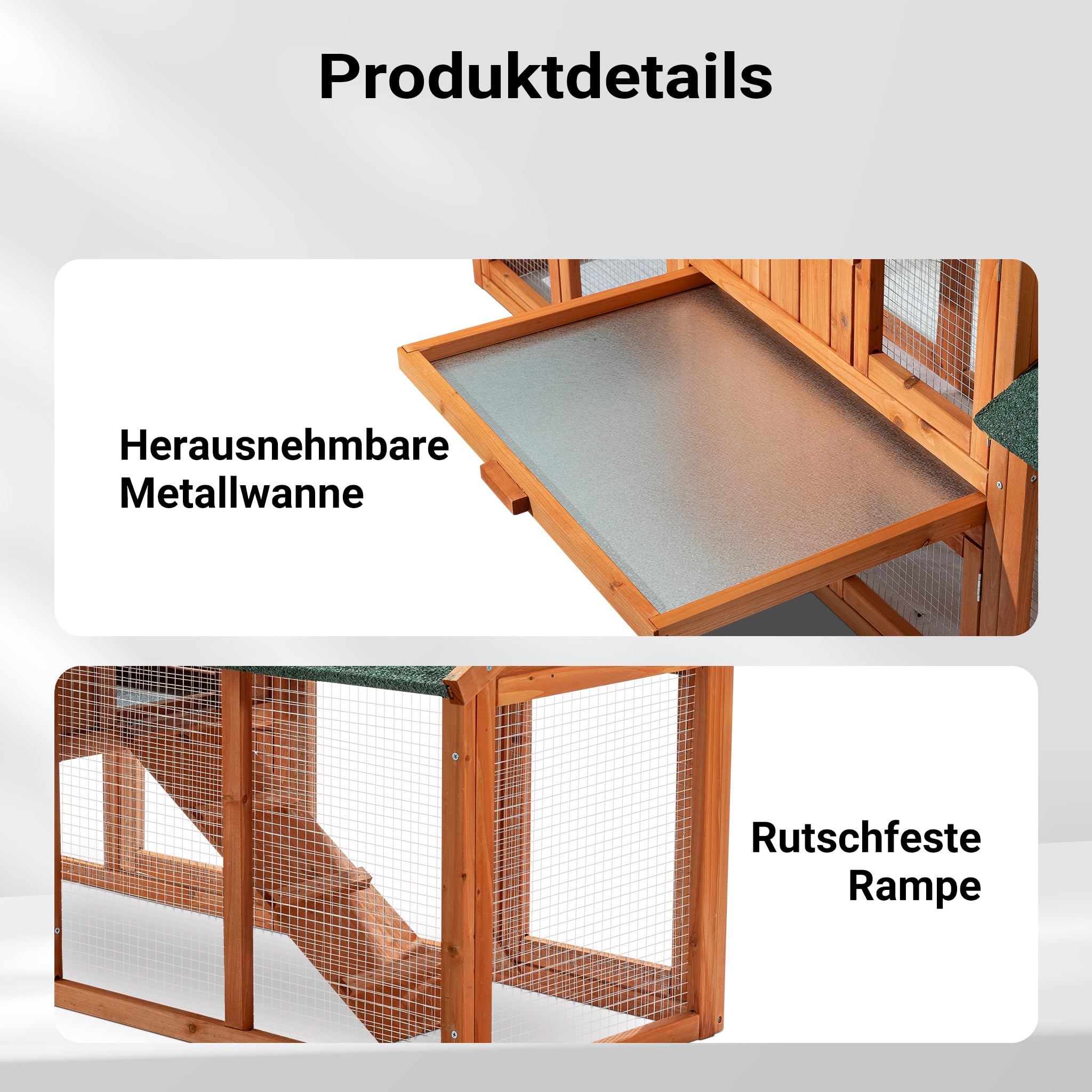 Wiltec XXL Hasenstall 2110 x 530 x 835 mm mit Freilaufgehege und erhöhtem Unterschlupf aus Kiefernholz, Kaninchenkäfig mit 2 Etagen, Kleintierstall