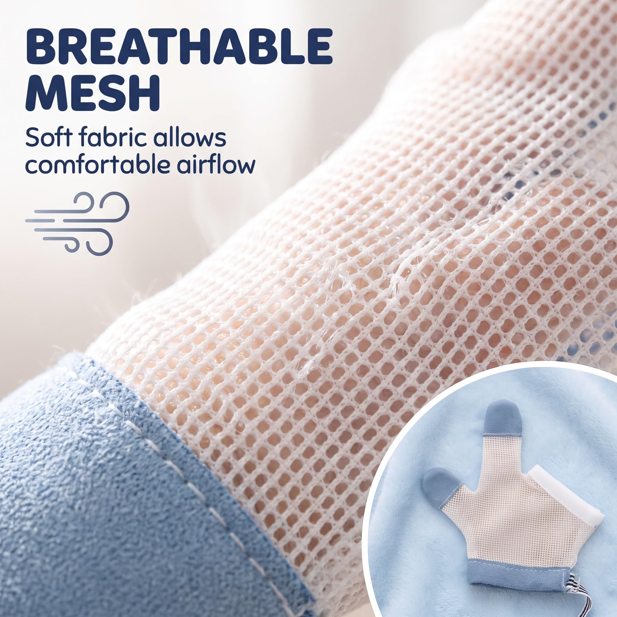 1 par de guantes blancos anticomer para bebé, antiarañazos, transpirables, protector de pulgar para dedos para niños, para evitar que los dedos se chupen