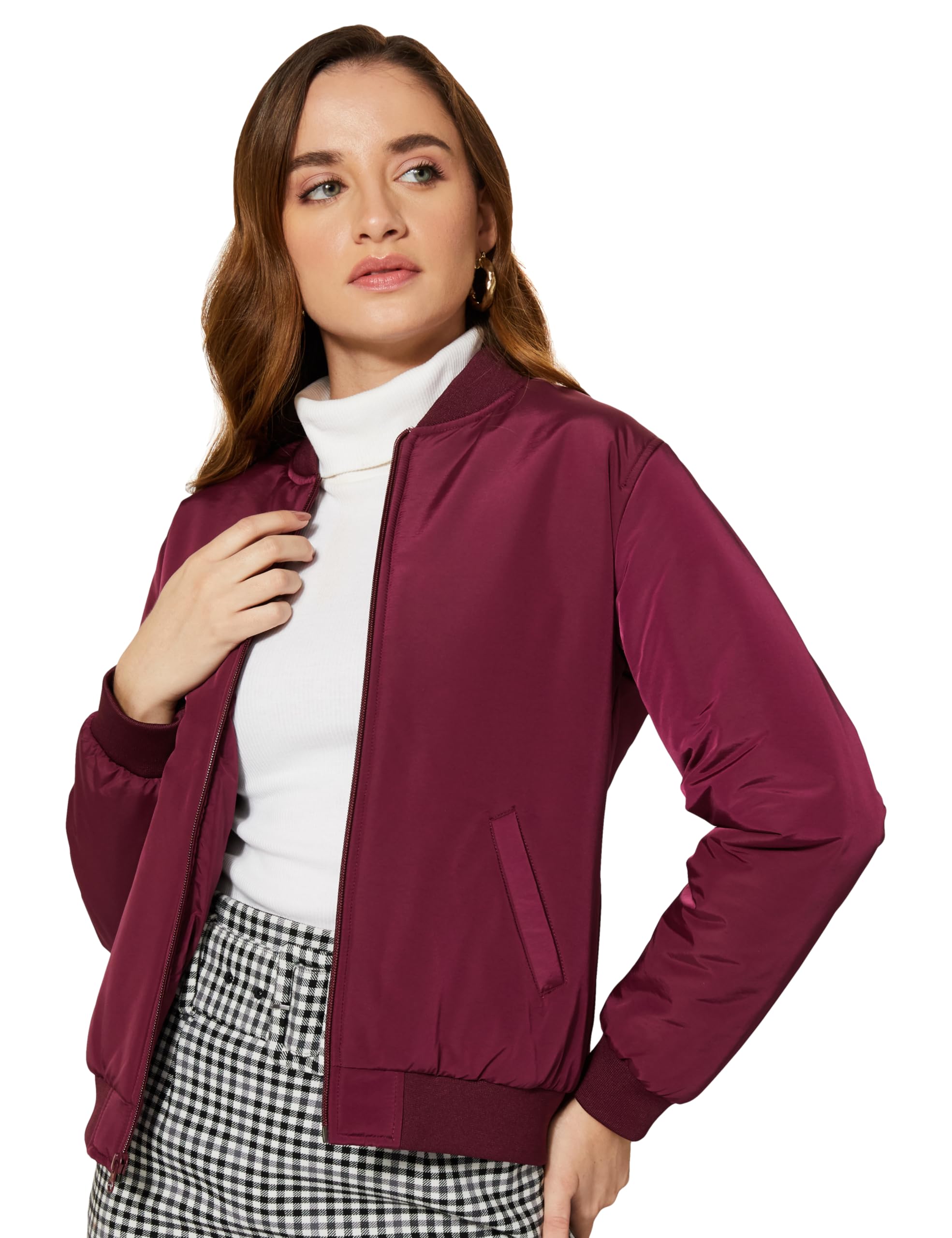 amazon brand - symbol Women's Polyester Regular Fit Lightly Paded Bomber Jacket With Side Pocket (Winter Jackets)-picture-24