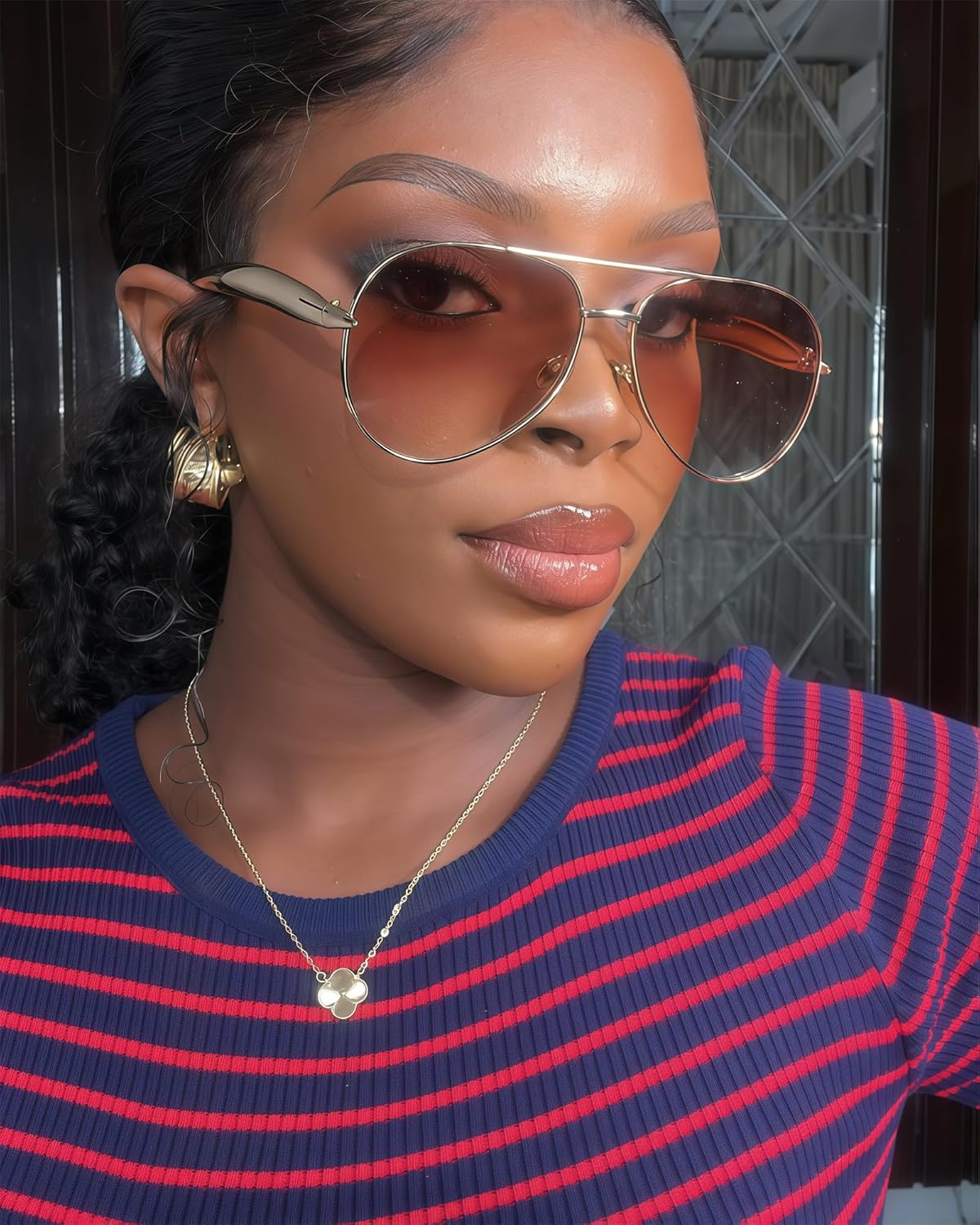 Retro Gold Aviator Sunglasses for Women Men, 2025 Metal Oversized 70s Aviators Sun Glasses - Image 8