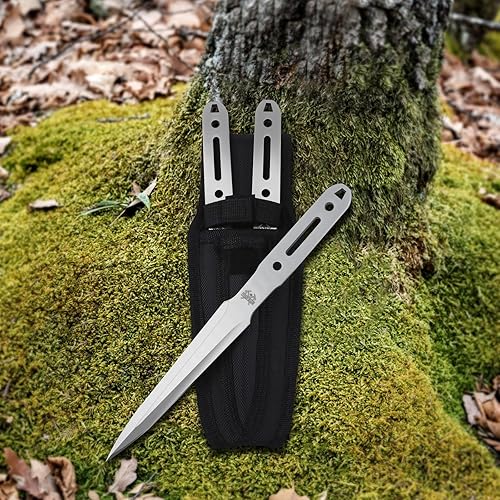 Miniatura 6 de THRWCLUB Juego de 3 púas de lanzamiento, 10.11 pulgadas de largo, 0.236 pulgadas de grosor, diseño de acero inoxidable de espiga completa, completo