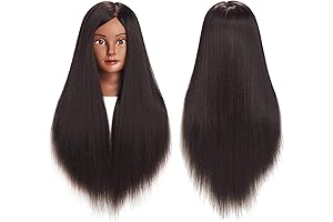 Traininghead 26"-28" Black Mannequin Head with Synthetic Fiber Hair for Hair Styling and Hairdressing Training