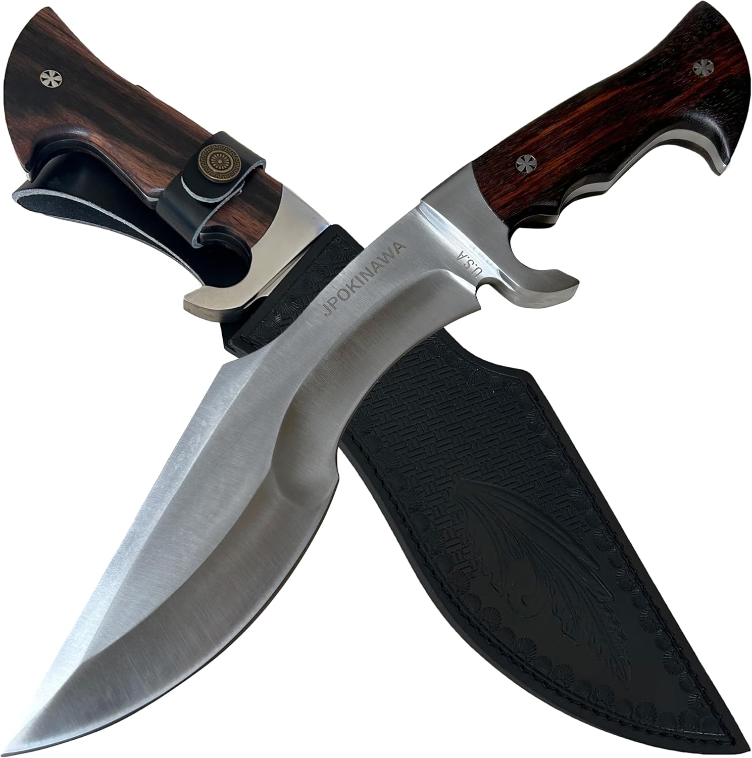 15.35"【knife weight 27oz Heavy】 Nepalese kukri - FullTang 60HRC High carbon steel Blade Ebony Wood handle With cowhide scabbard