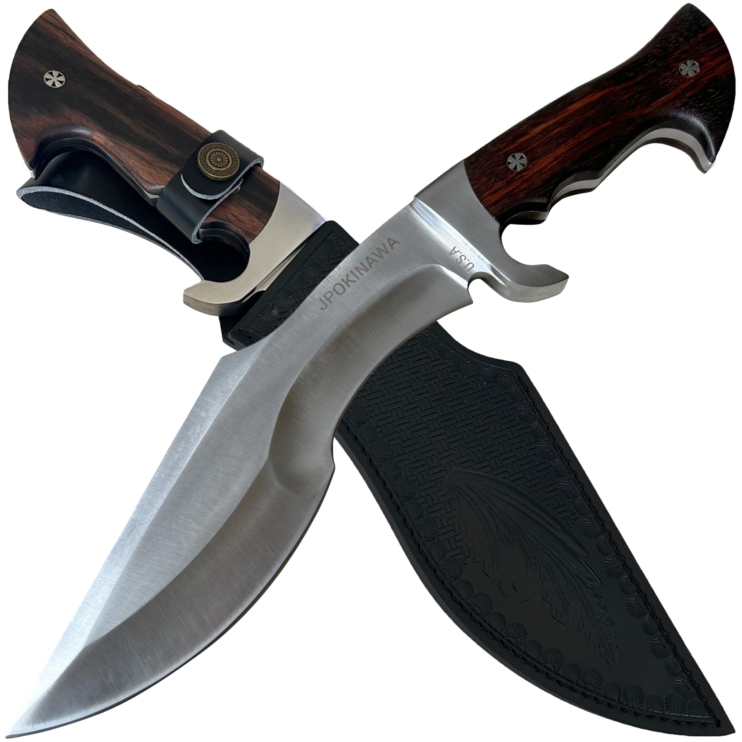 39cm【peso coltello 0.77kg】 machete pesante - Tang completo 60HRC Lama in acciaio ad alto tenore di carbonio Manico in legno di ebano Con fodero in pelle di mucca