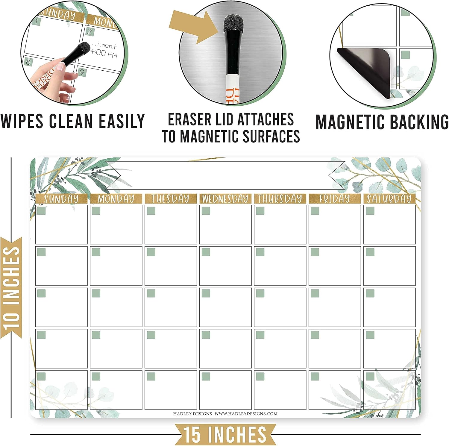 Geo Greenery Magnetic Dry Erase Calendar for Fridge and Magnetic Meal Planner for Refrigerator Set, Weekly Whiteboard Calendar, Monthly Calendar Dry Erase Board and Meal Planning Magnet for Fridge : Office Products