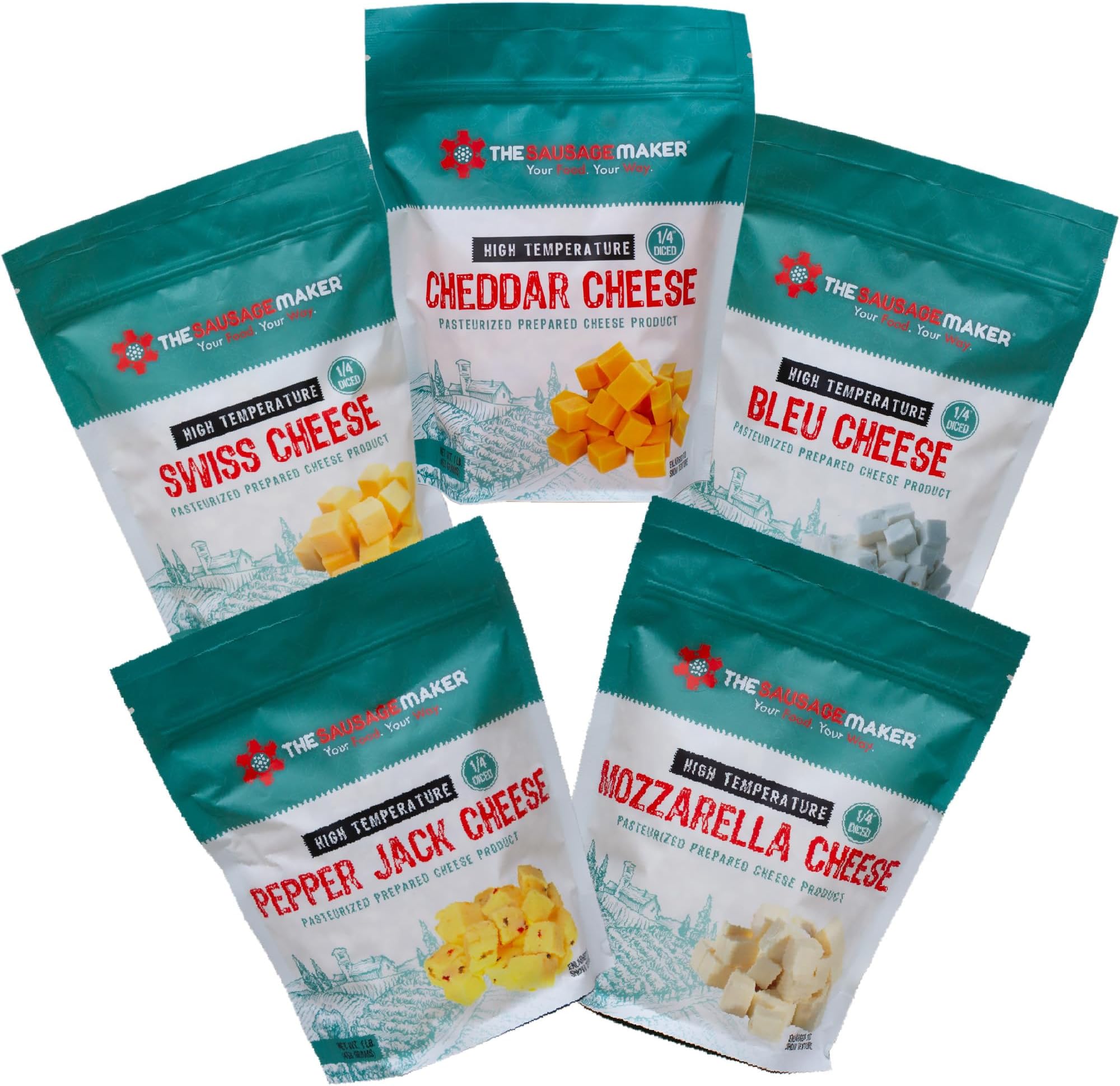 - High Temperature Cheese Assortment Pack - 5, 1 pound Packs - The Sausage Maker
