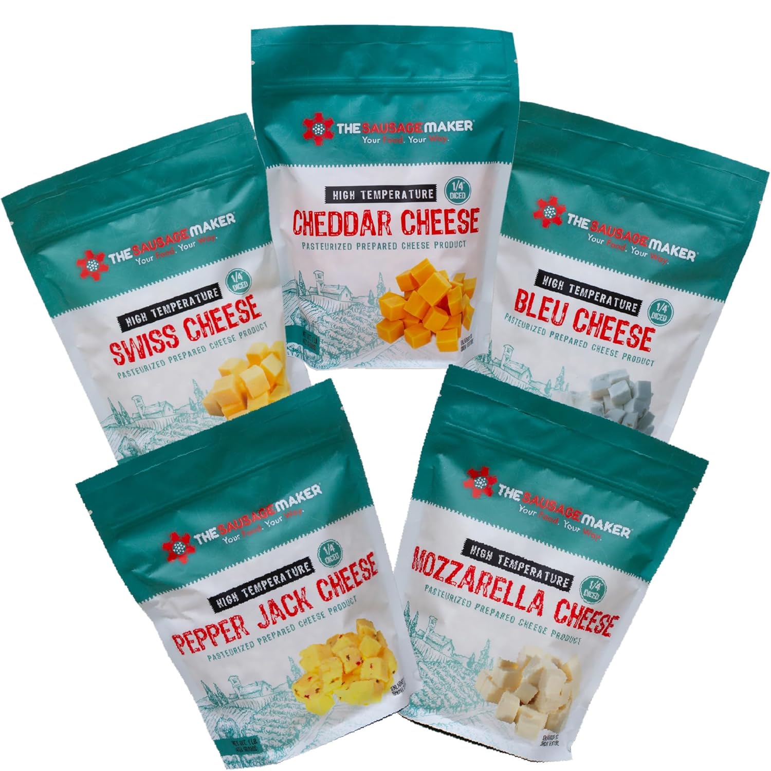 High Temperature Cheese Assortment Pack - 5, 1 pound Packs - The Sausage Maker