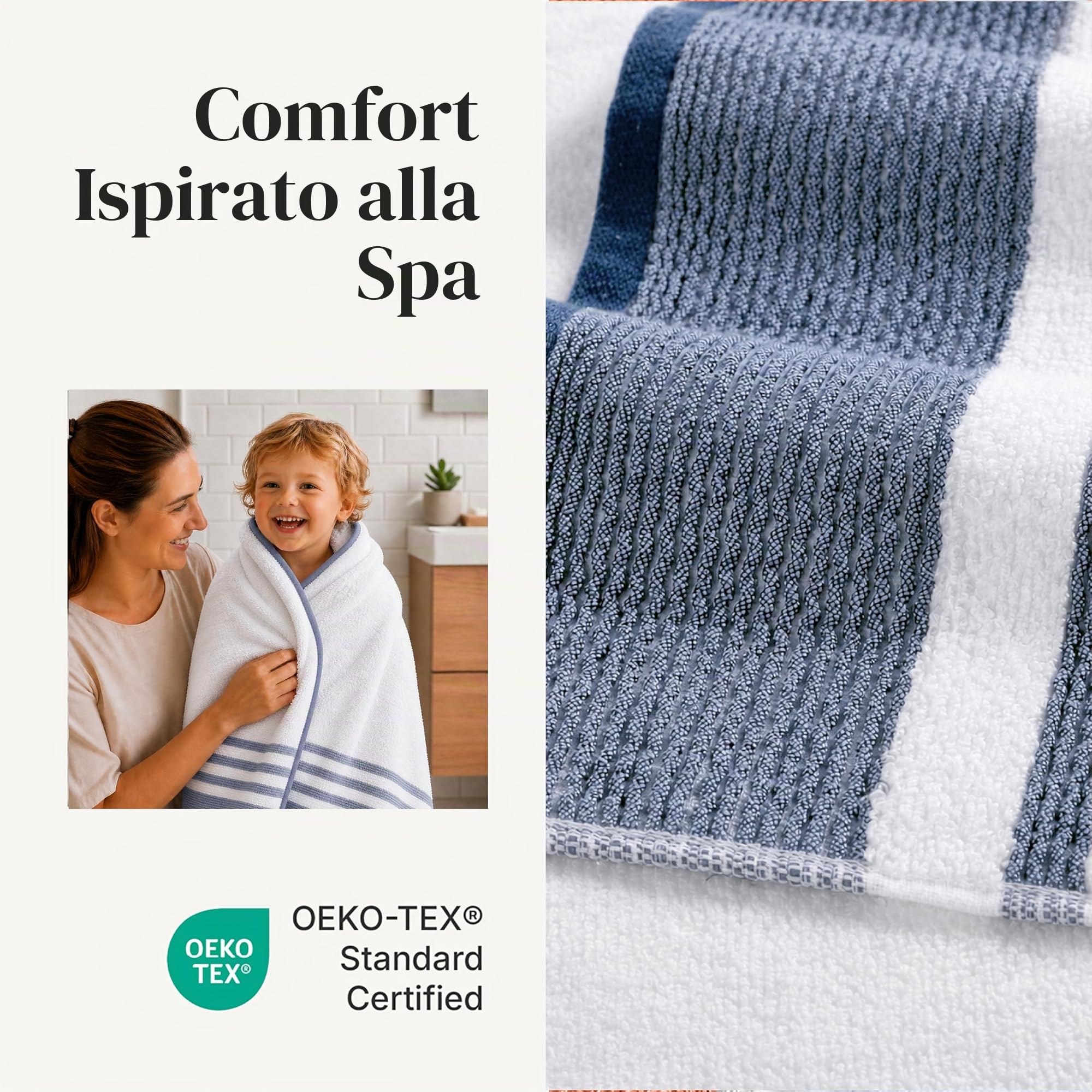 Modern Threads Set 6 Pezzi, 2 Asciugamani Bagno, 2 Asciugamani, 2 Asciugamani, Asciugatura Rapida Bianco/Contrasto Reinhart Denim