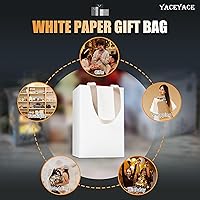 Vista 7 de Bolsas de regalo blancas con asas, 20 bolsas de regalo de papel blanco de 5.25 x 3.75 x 8 pulgadas con asas de cinta a granel, bolsa de papel kraft