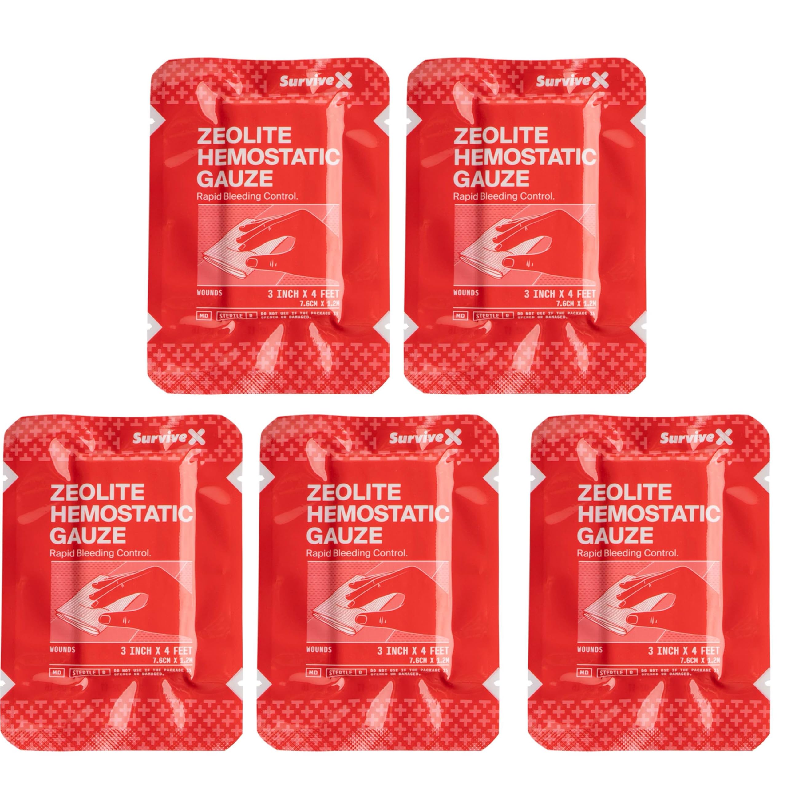 Hemostatic Gauze - Quick Blood Clotting Gauze for Wounds - Trauma Kit Hemostatic Dressing - 3 in x 4 FT - 5 PCS