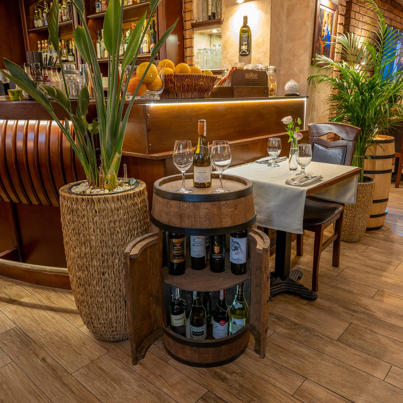Creative Cooper Barril de Vino de Pie Con Puerta, Armario Para Alcohol, Estantería de Madera, Mueble Para Vino, 80 cm de Alto (Wengué)