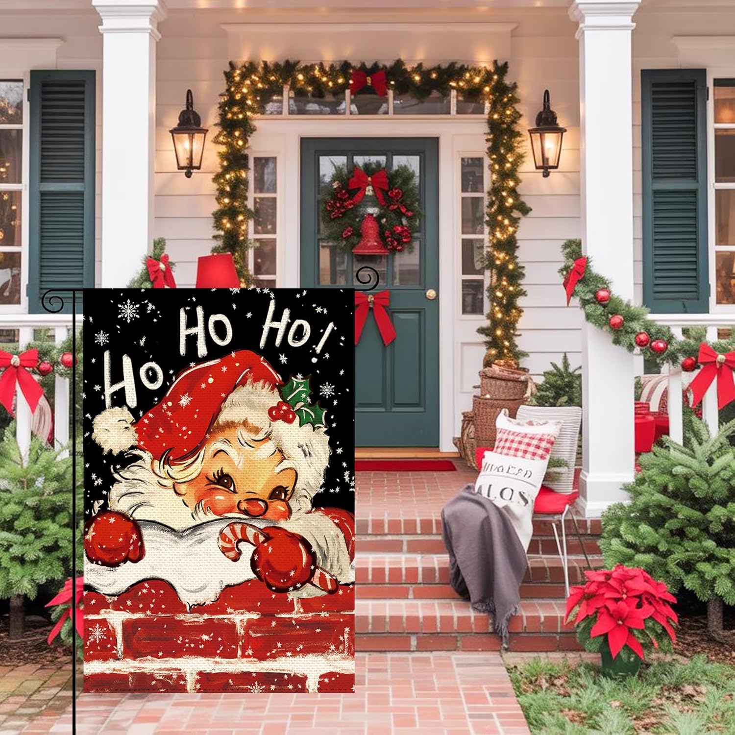 Christmas Santa Claus Welcome Garden Flag 12x18 Inch Double Sided, Xmas Ho Ho Ho Holiday Burlap Small Yard Flag Winter Snowflake Farmhouse Flags Seasonal Patio Outdoor Outside Decoration - Image 3