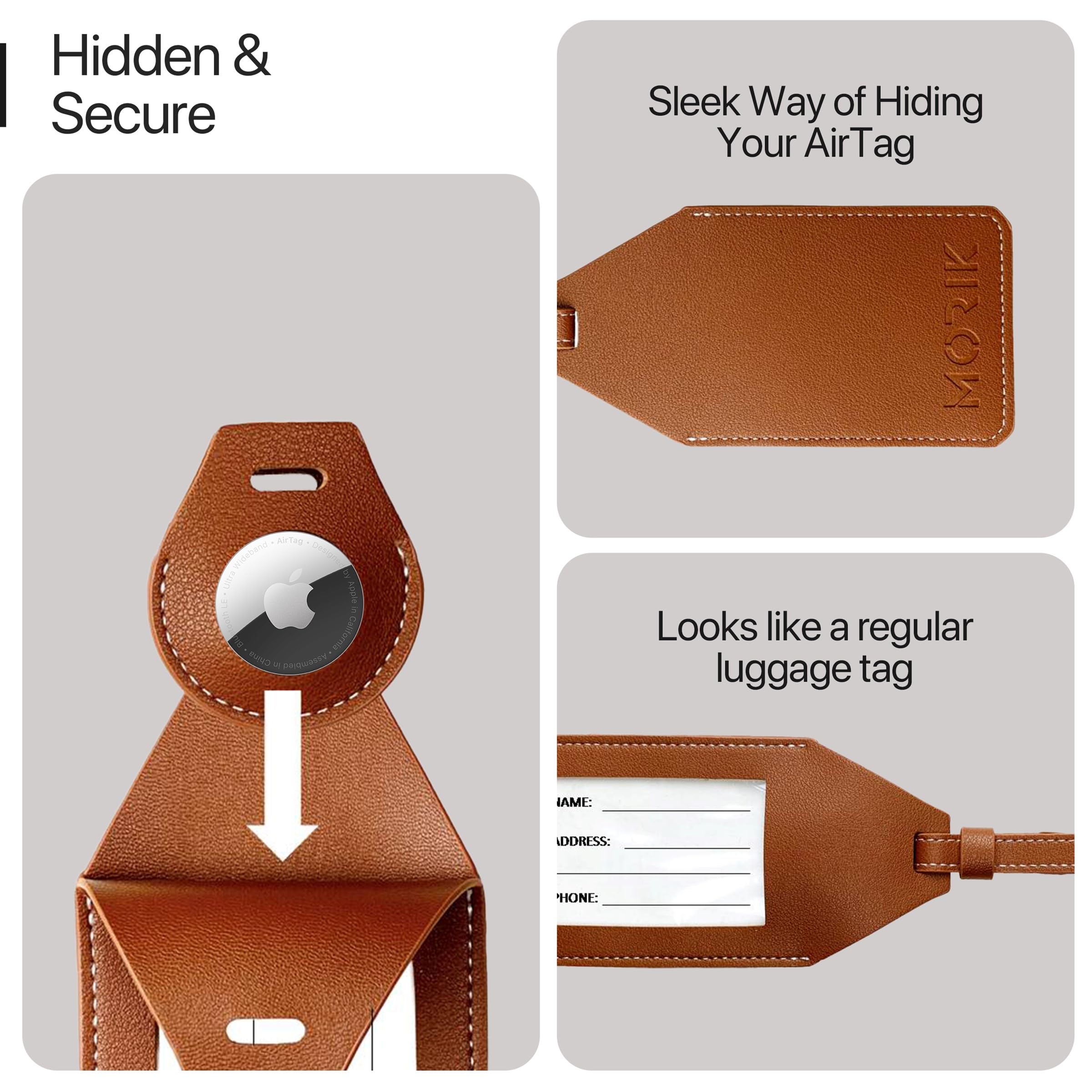 Amazon.com: MORIK Secret AirTag Leather Luggage Tag Tracking | TSA