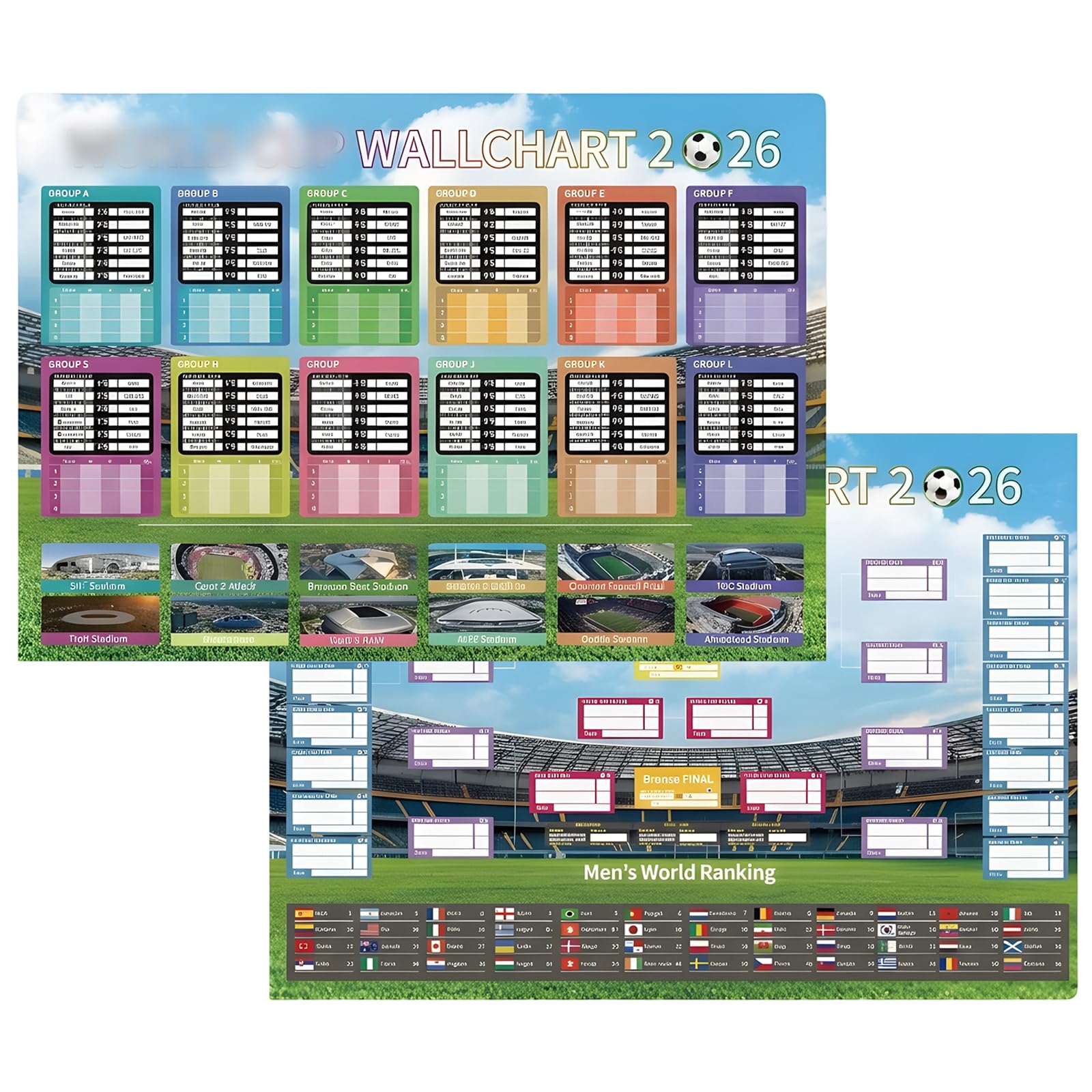 SrgPui World Cup Wall Chart, 2026 World Cup Wall Chart,Football Match Tracking and Party Decor,Two 84x60cm Premium Wall Charts,Great Gifts for Football Fans