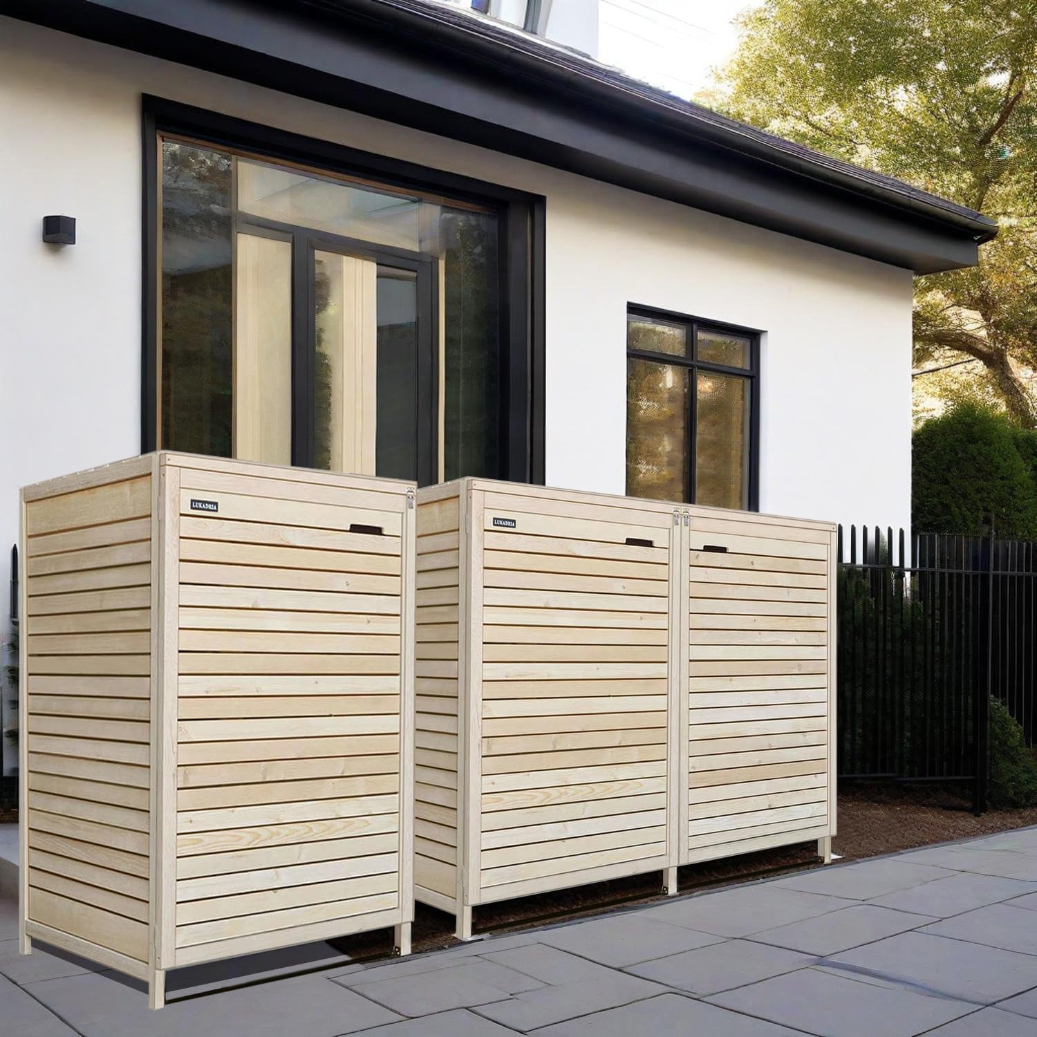 Mülltonnenbox Heide Mülltonnenverkleidung Verkleidung aus Holz 240L naturbelassen Müllcontainer Mülltonnenschrank Mülltonne (3 Tonnen)