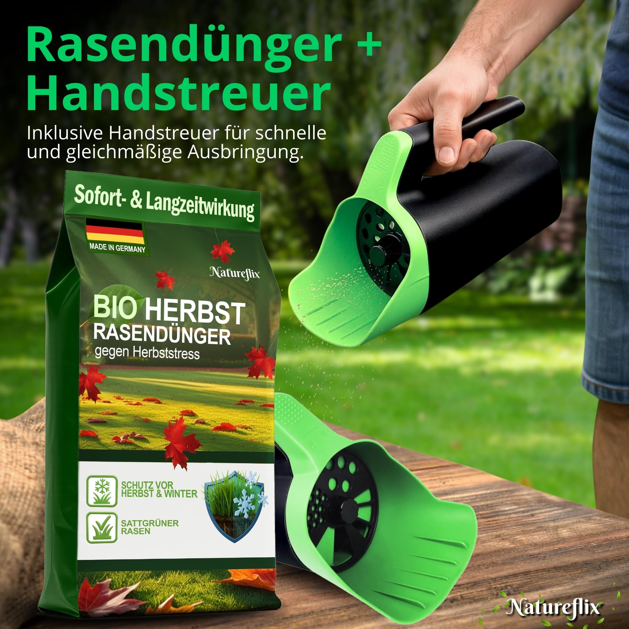 BIO Herbstrasendünger 10 kg, für 280 m², Langzeitwirkung | Bio-Herbstrasendünger, verdrängt Moos, Kalium für Frostschutz, sofort sicher für Kind & Tier, Langzeitwirkung über den Winter