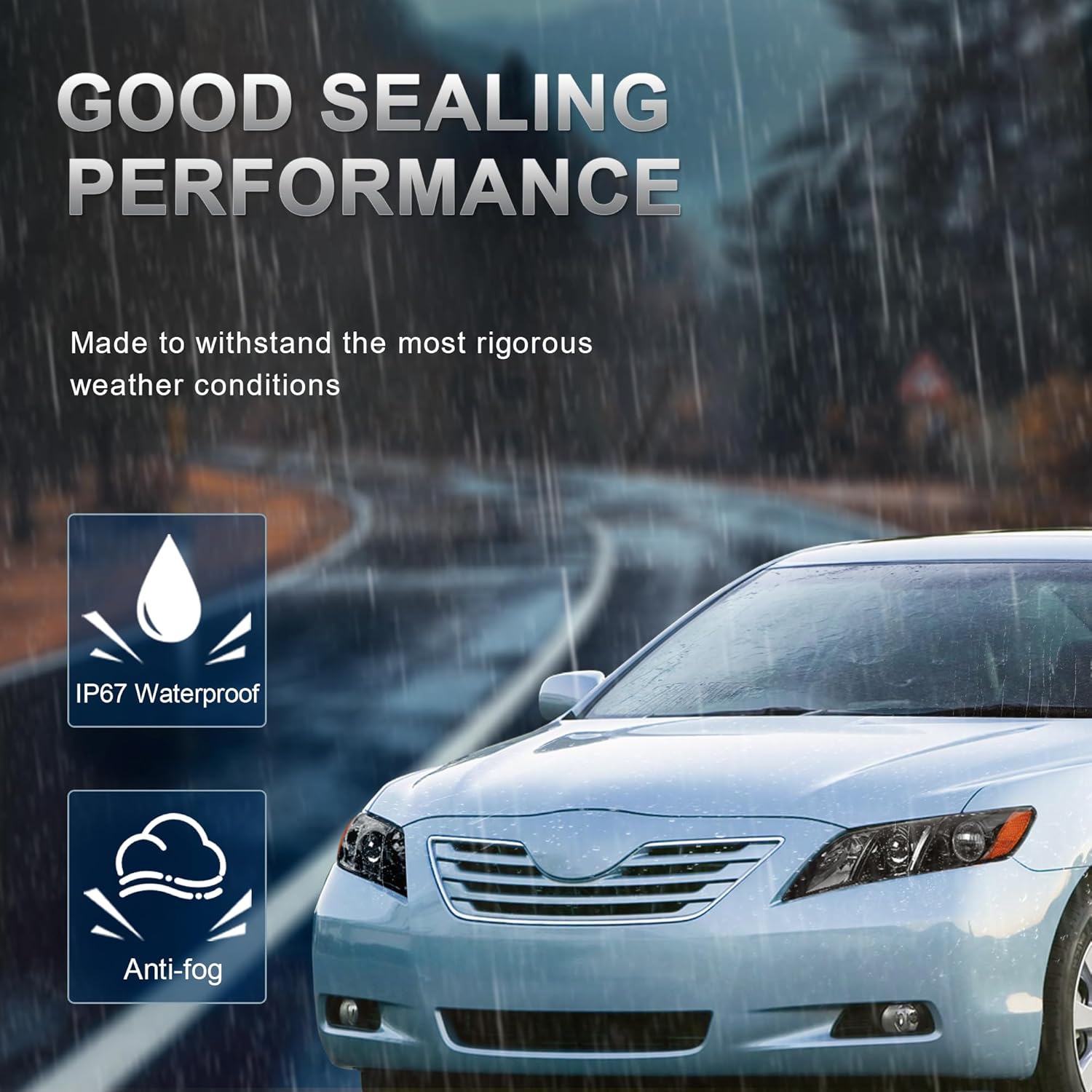 Headlights Assembly Replacement Compatible with 2007 2008 2009 Toyota Camry Halogen with Clear Lens Black Housing Amber Reflector Front Lamps Driver and Passenger Side 8113006201