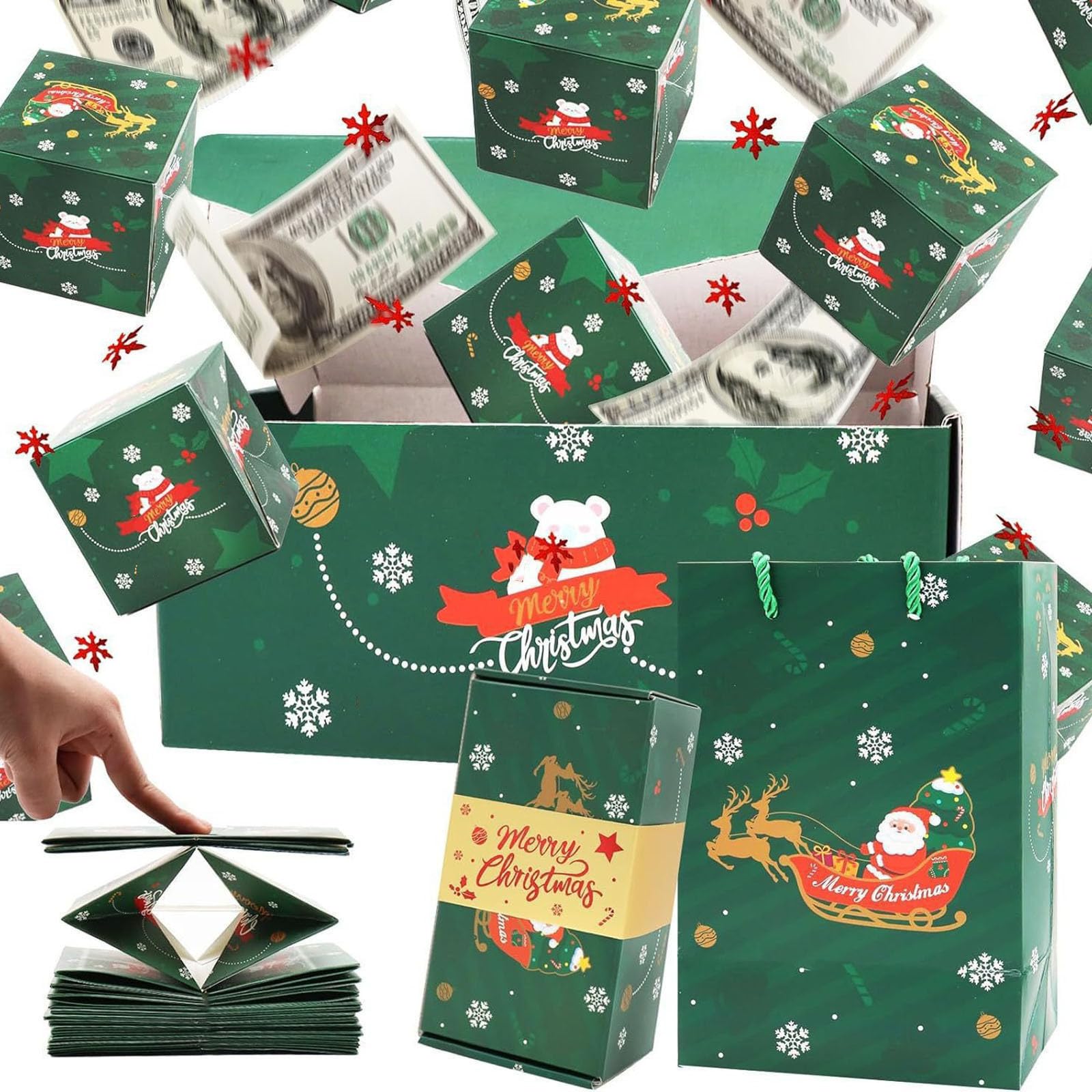 Surprise Gift Box Explosion for Money, Pop-Up Money Gift Box Explosion – Surprise Gift Boxes for Christmas, Birthdays, Anniversaries &amp; Valentine's Day (Green B, 10 Boxes)