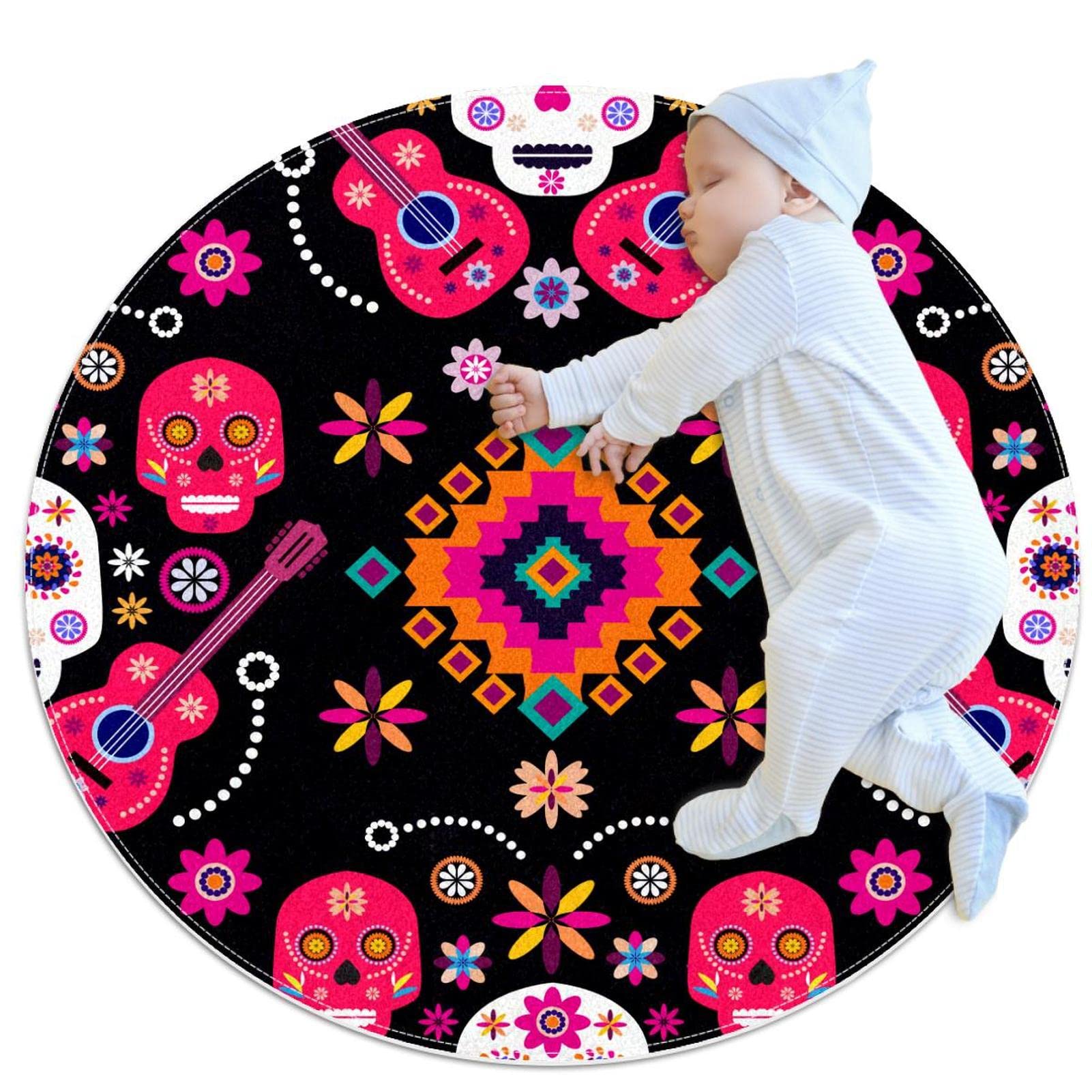 Tapis de salle de bain crâne antidérapant rond 1m résistant à l'humidité pour chambre d'enfant