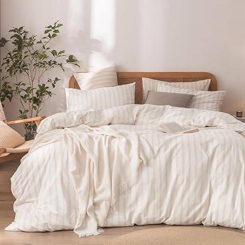 Miniatura 36 de BESTOUCH - Juego de funda de edredón de 100% algodón lavado, tacto supersuave, cómoda, elegante, ligera, juego de ropa de cama de 3 piezas