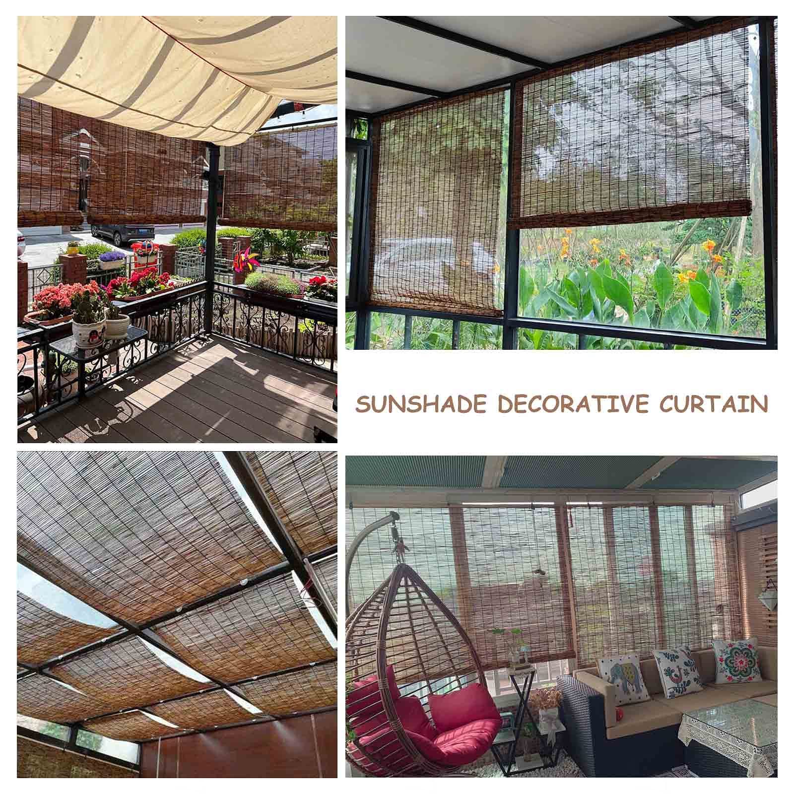Rideau en Roseau,Store Enrouleur Bambou Naturel,Pare-soleil,Paille Rideau,Store À Rouleau largeur 60cm 70cm 90cm 110cm 120cm 140cm,Pour Portes Fenêtres Intérieur Extérieur,W×H-130x200cm/51x79in