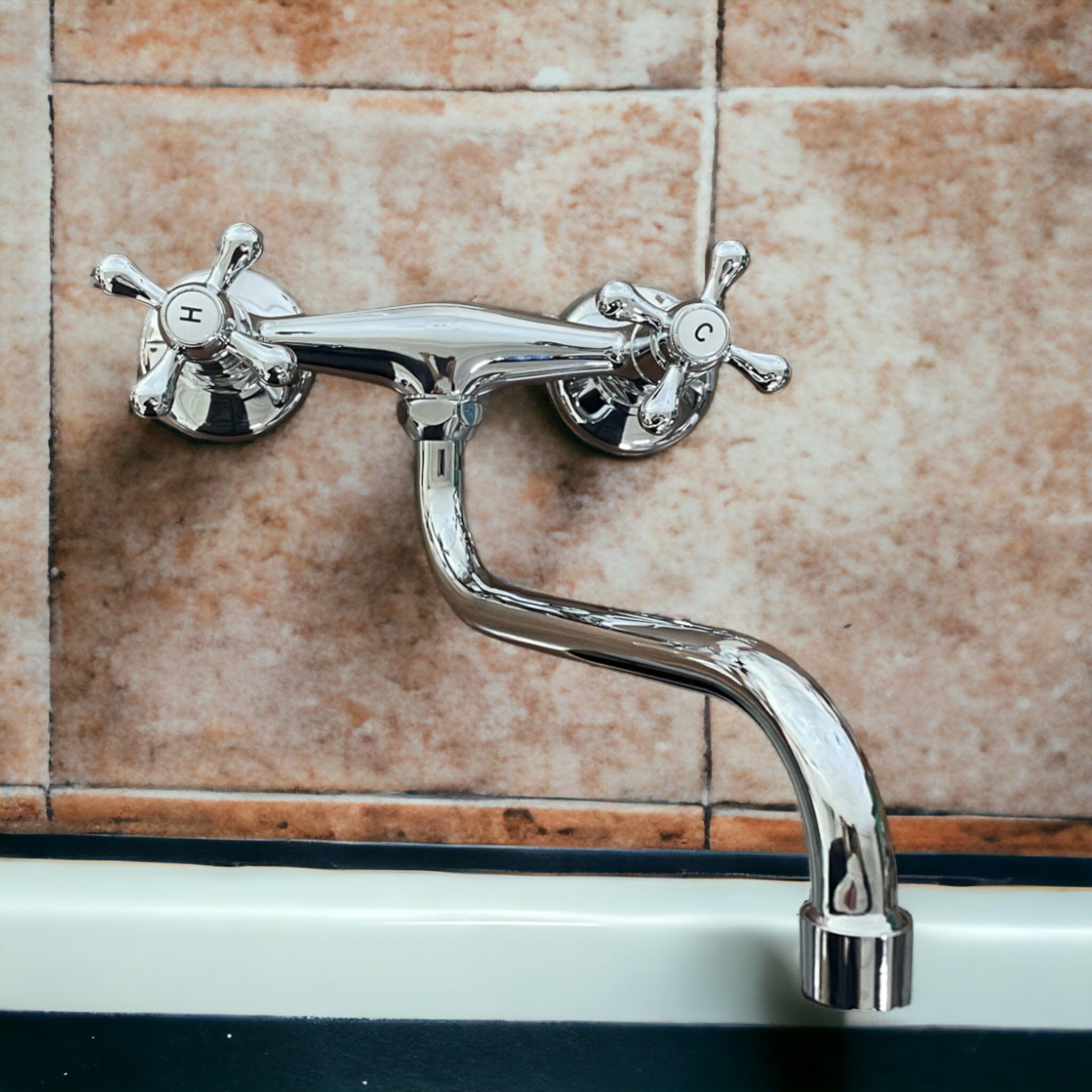 Rubinetto per cucina o lavatoio a muro parete maniglie stella,vintage per lavatoio