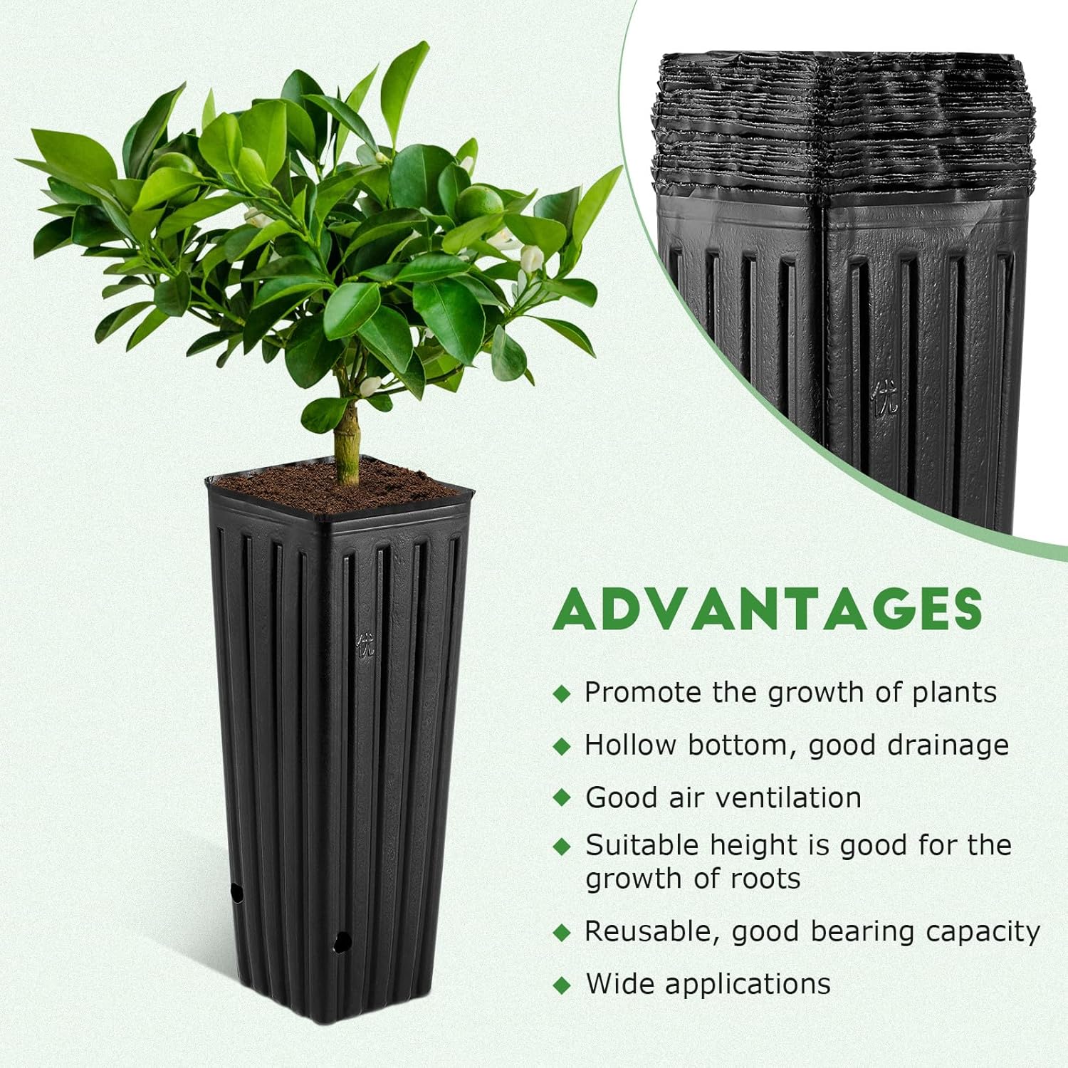 50 Pcs Plastic Grow Bags for Plants, Reusable Plant Growing Bags for Garden Seedlings Nursery, 11. 8 X 4 Inch Tall Seedling Pots