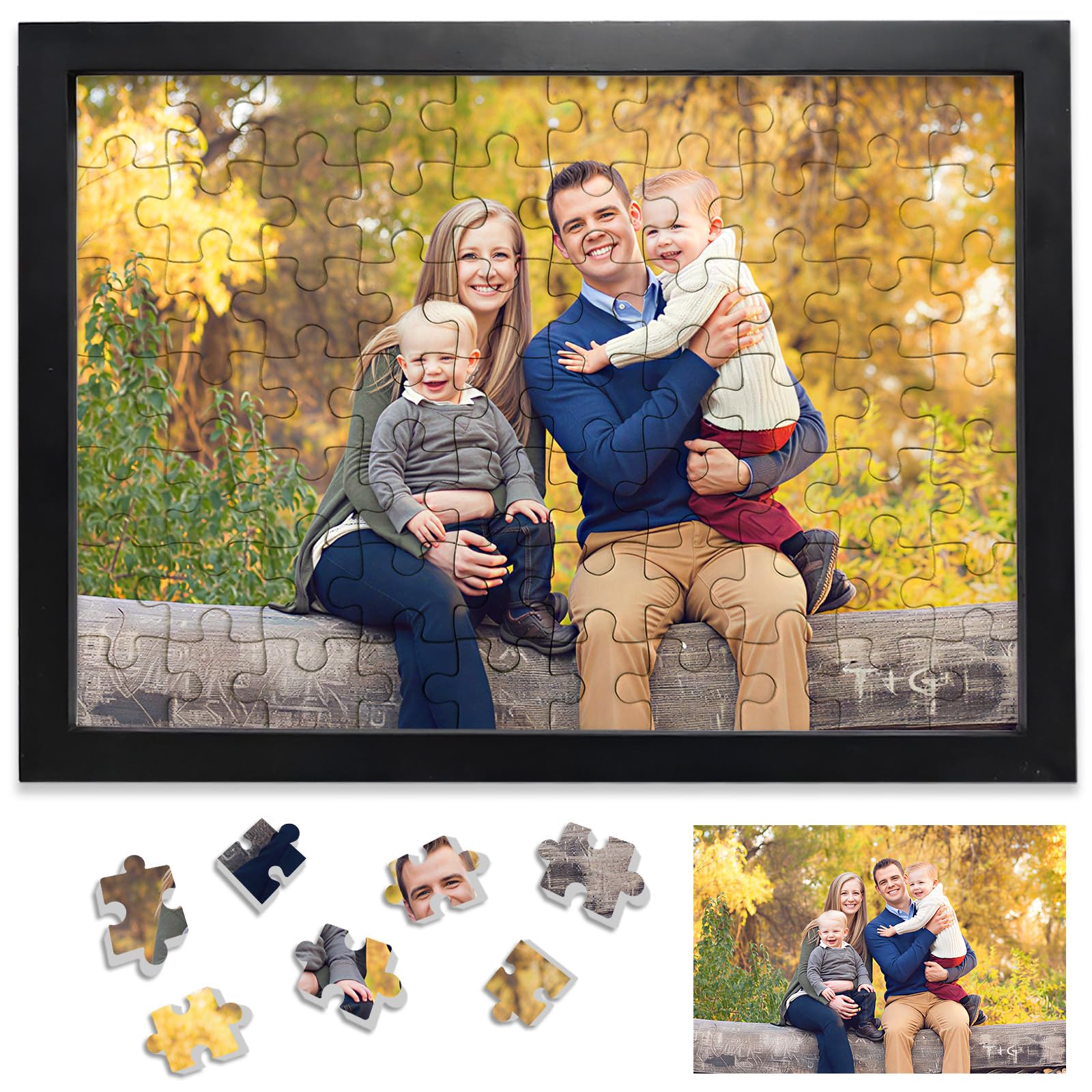 Personalised Jigsaw Puzzles for Adults 70 Pieces,15x20cm Wooden Custom Puzzle with Black Frame,Birthday Gifts for Mom,Personalised Puzzles Gifts for Family,Friend,Pet,Wedding,Graduation Gift