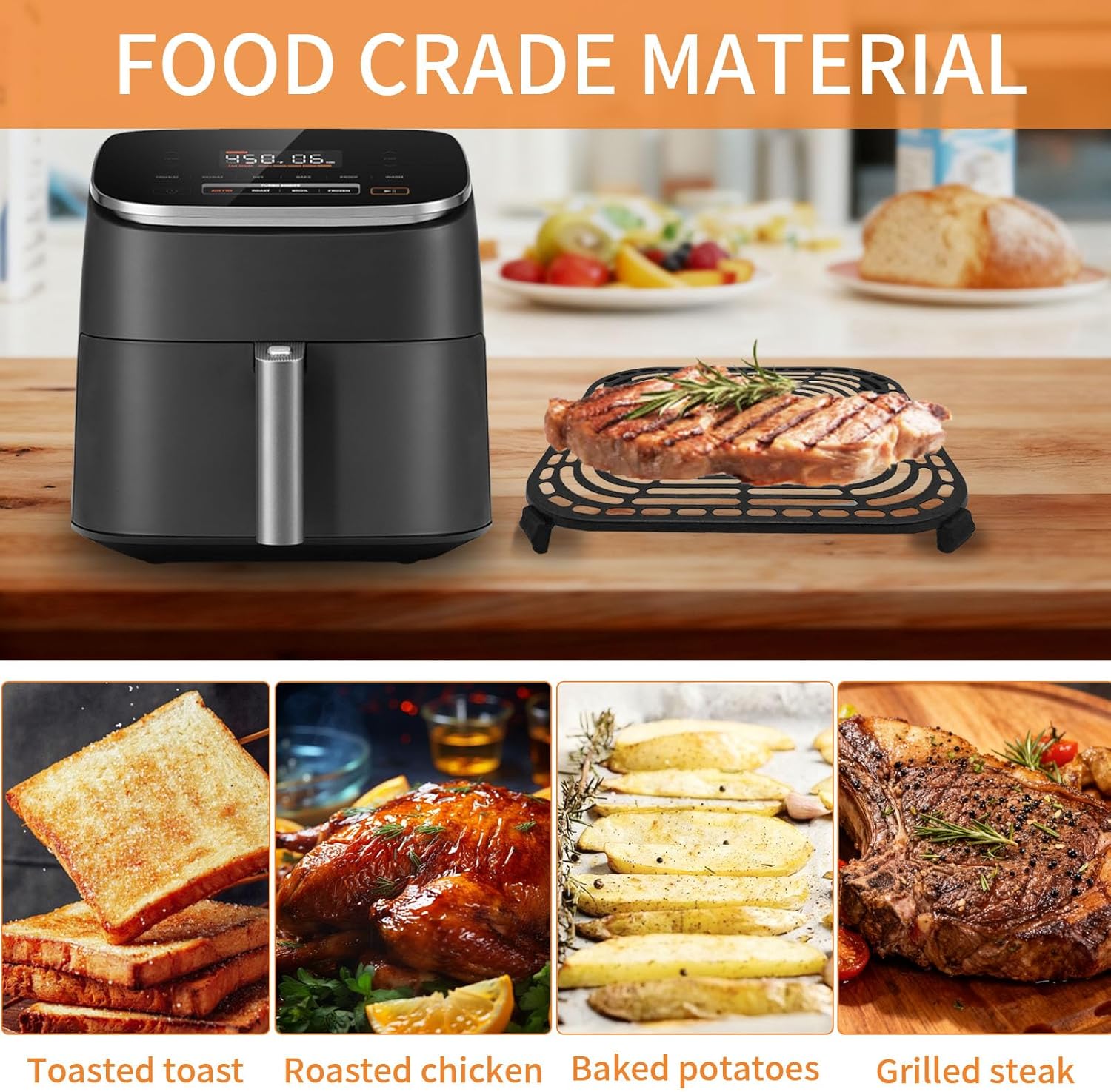 Air Fryer Grill Pan for COSORI Air Fryer TurboBlaze 6 QT, Non-Stick 8.9’’*8.9’’Square Air Fryer Rack Replacement Parts Accessories Grill Plate Crisper Plate Tray with Rubber Bumpers, Dishwasher Safe - Image 7