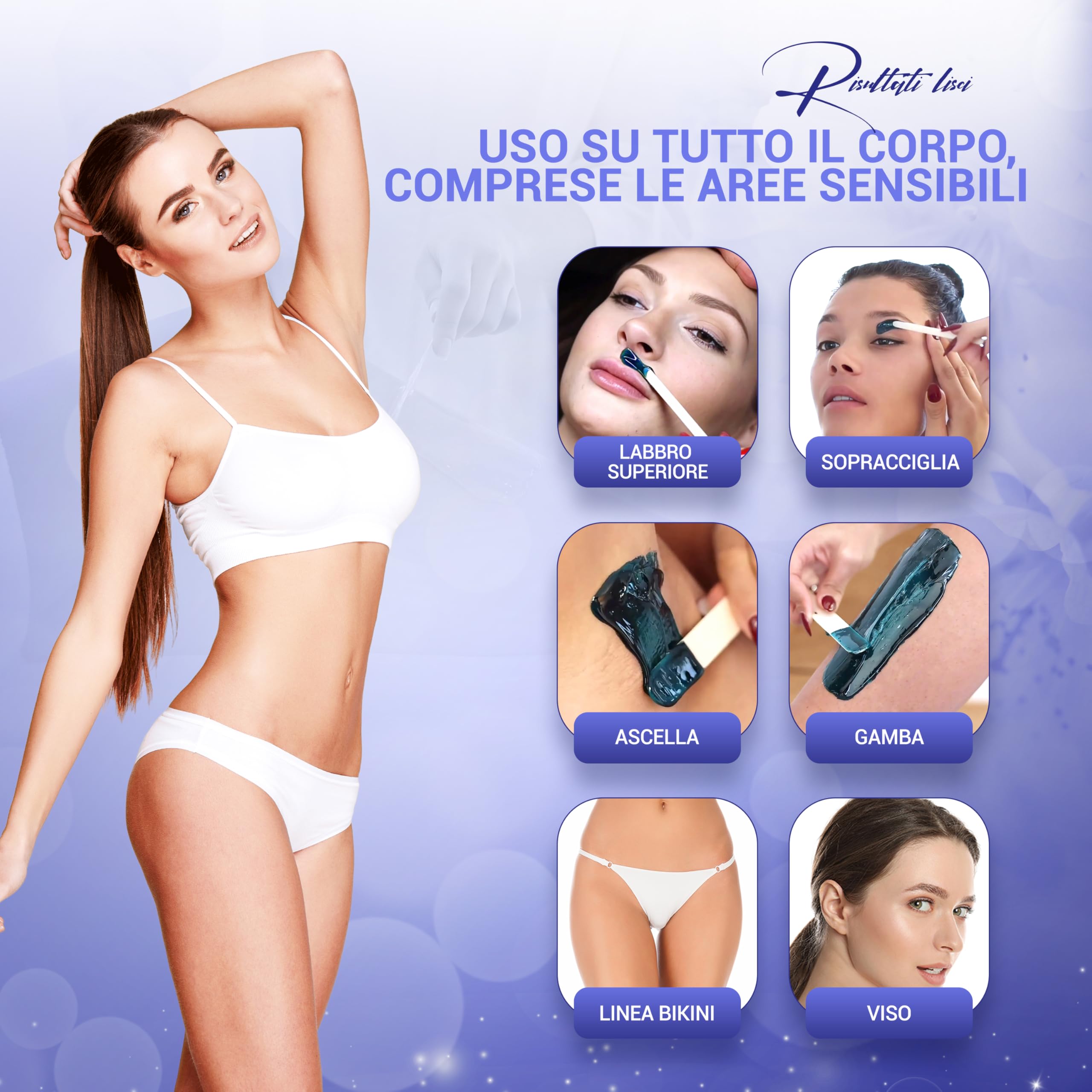Dermawax Cera Brasiliana Professionale Cera Brasiliana perle per ceretta depilatoria senza strisce, Ceretta indolore per uomo e donna, a bassa temperatura 2 kg Azulene